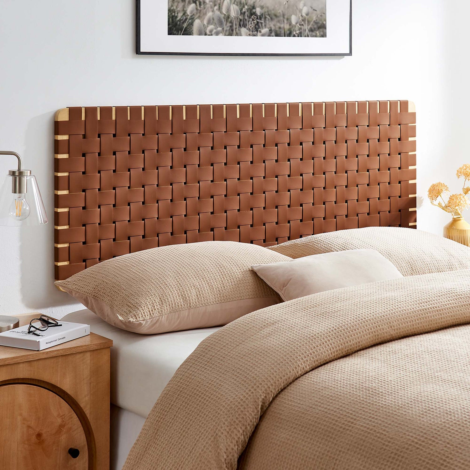 Sparta Woven Wall-Mount Vegan Leather Headboard by Modway