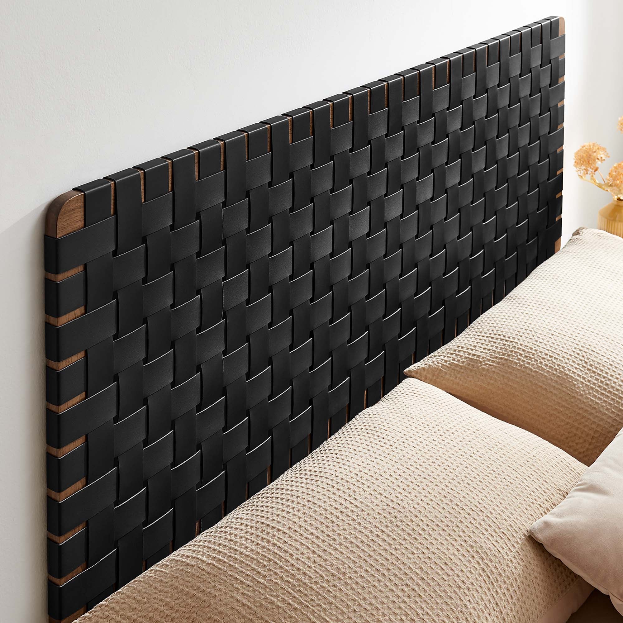 Sparta Woven Wall-Mount Vegan Leather Headboard by Modway