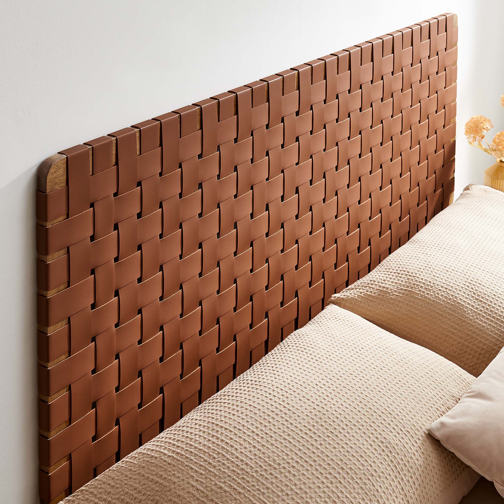 Sparta Woven Wall-Mount Vegan Leather Headboard by Modway