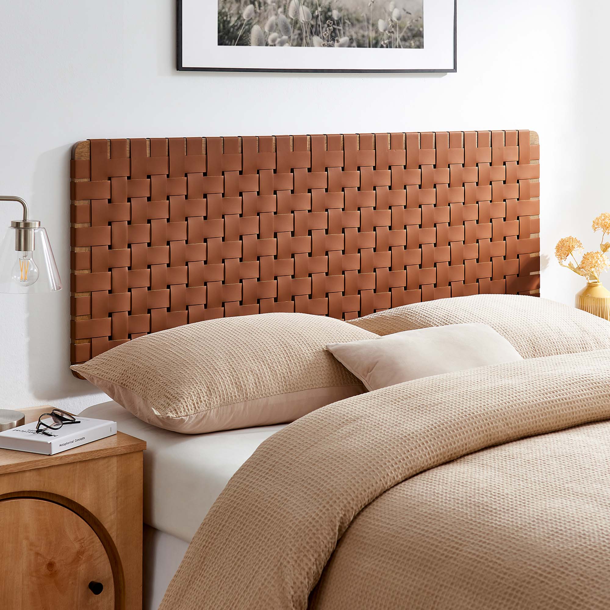 Sparta Woven Wall-Mount Vegan Leather Headboard by Modway