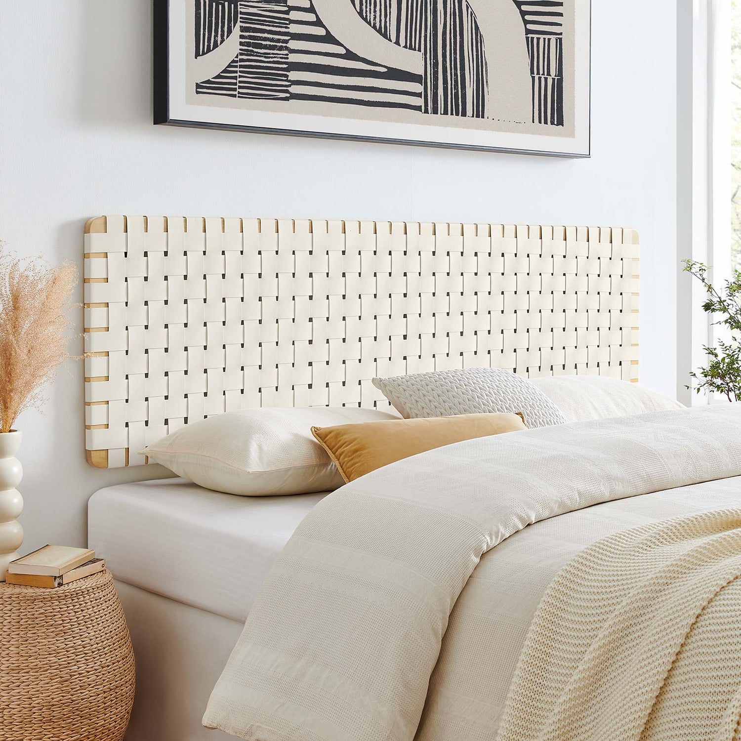 Sparta Woven Wall-Mount Vegan Leather Headboard by Modway
