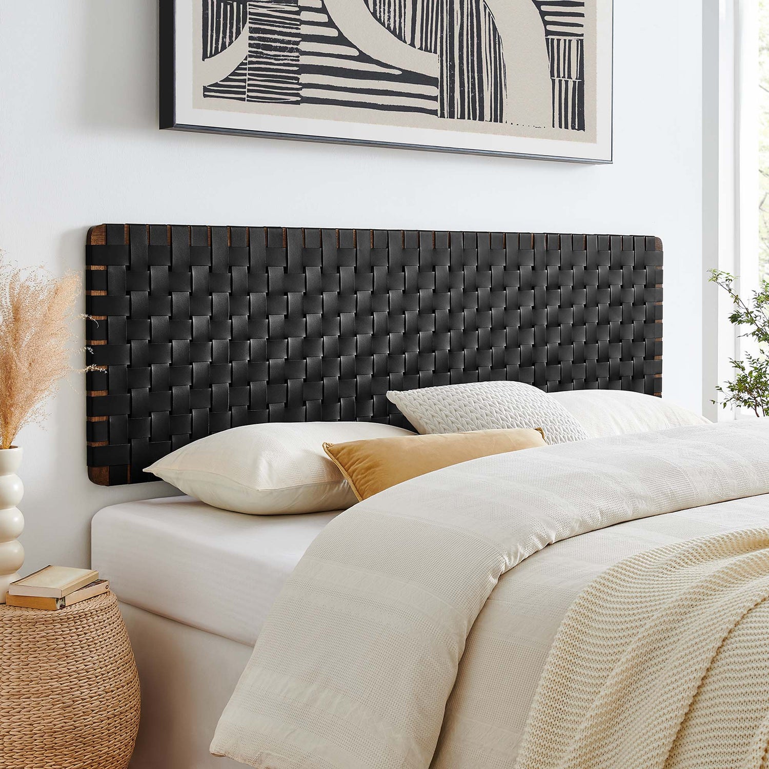 Sparta Woven Wall-Mount Vegan Leather Headboard by Modway
