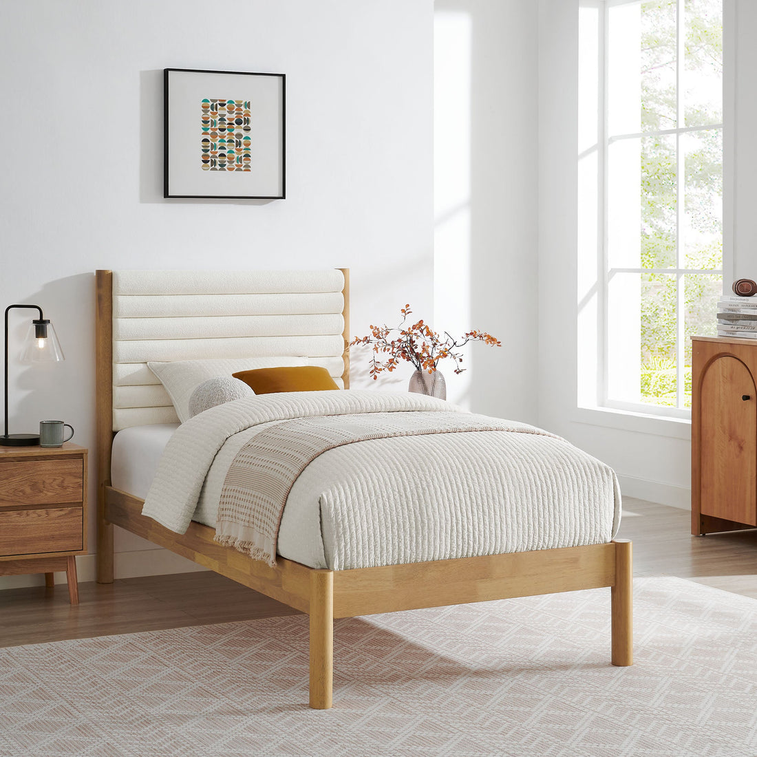 Olea Channel Tufted Boucle Solid Wood Platform Bed by Modway
