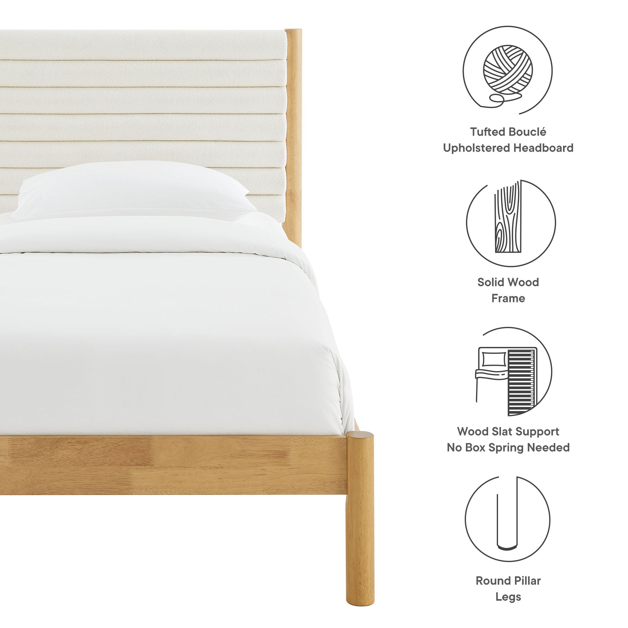 Olea Channel Tufted Boucle Solid Wood Platform Bed by Modway