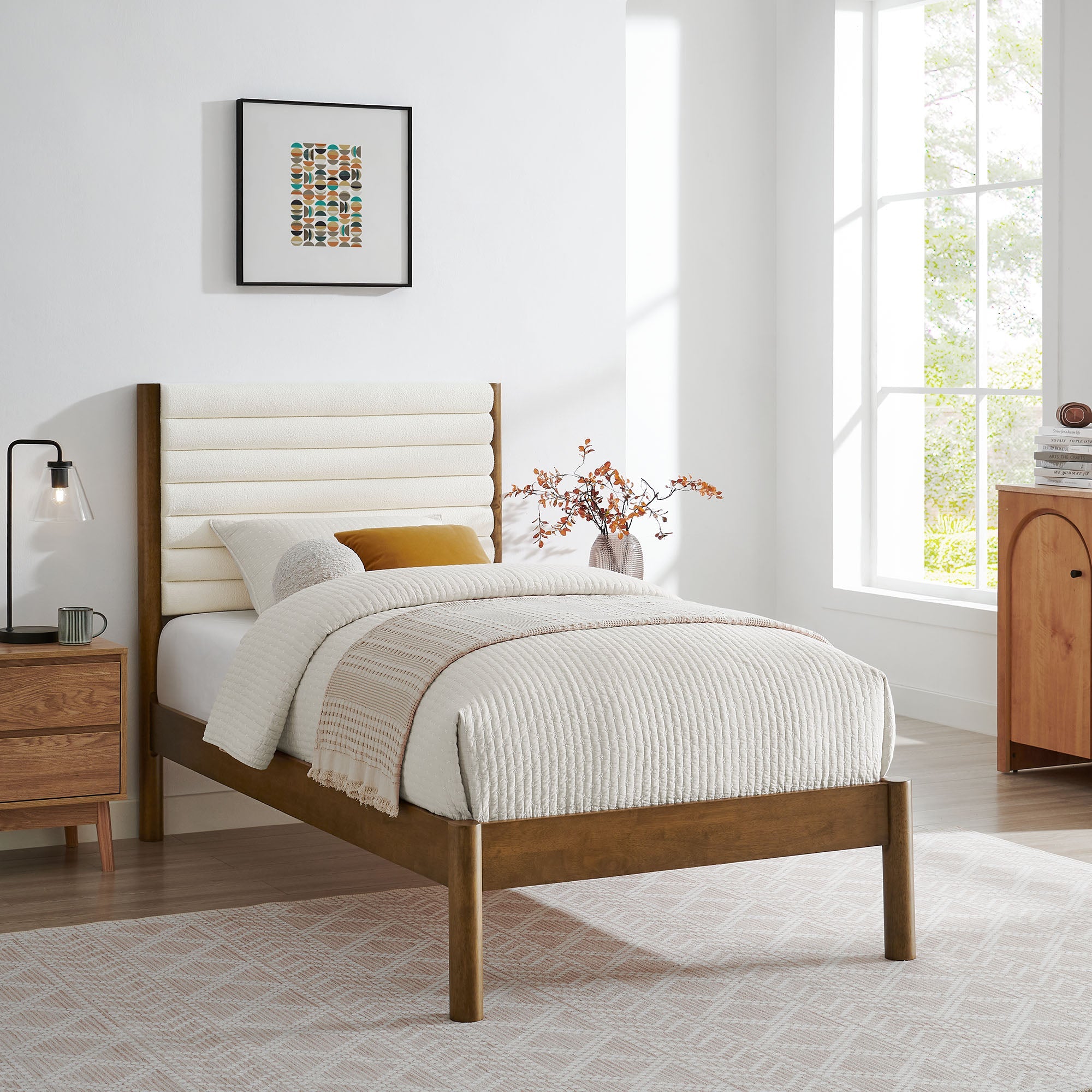 Olea Channel Tufted Boucle Solid Wood Platform Bed by Modway