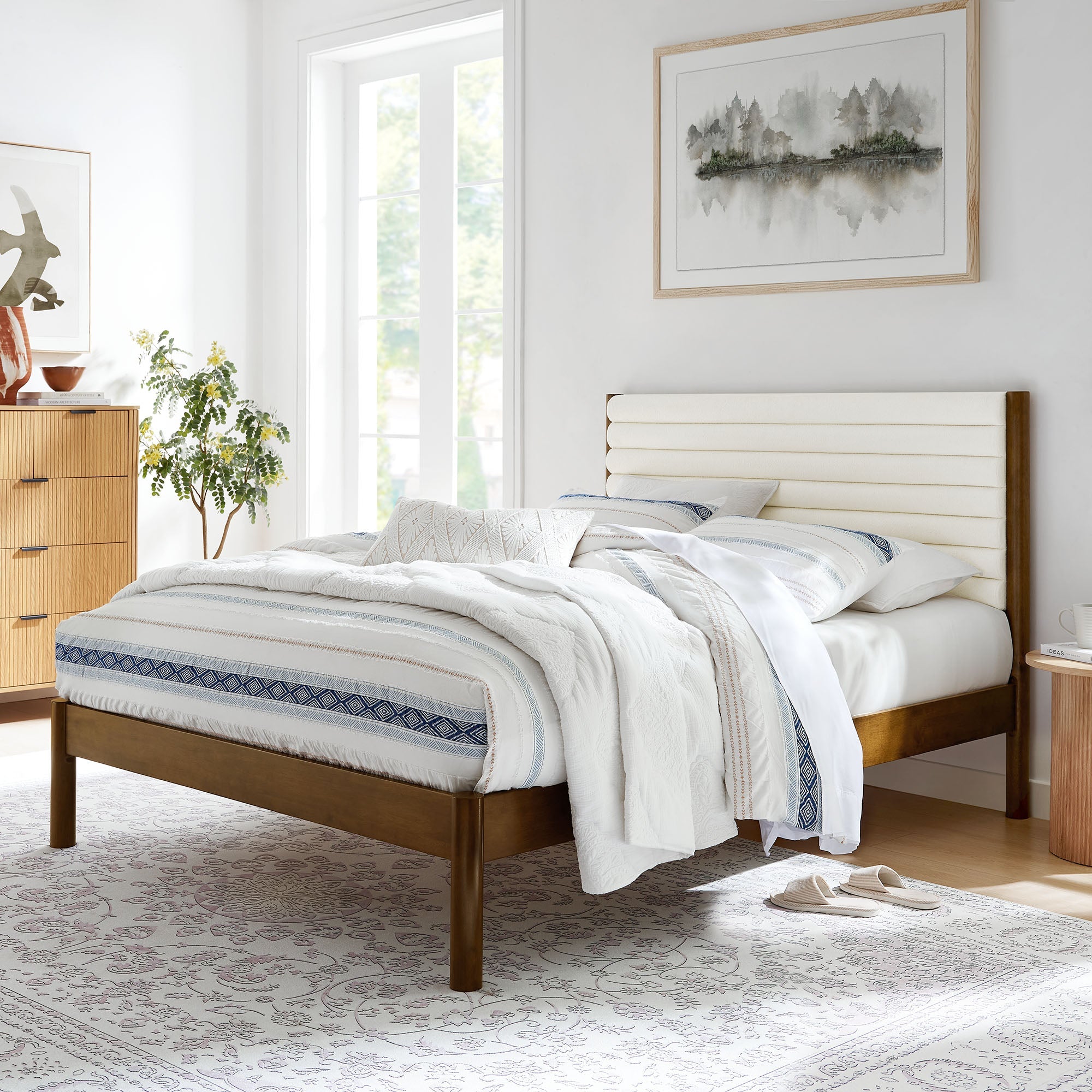 Olea Channel Tufted Boucle Solid Wood Platform Bed by Modway