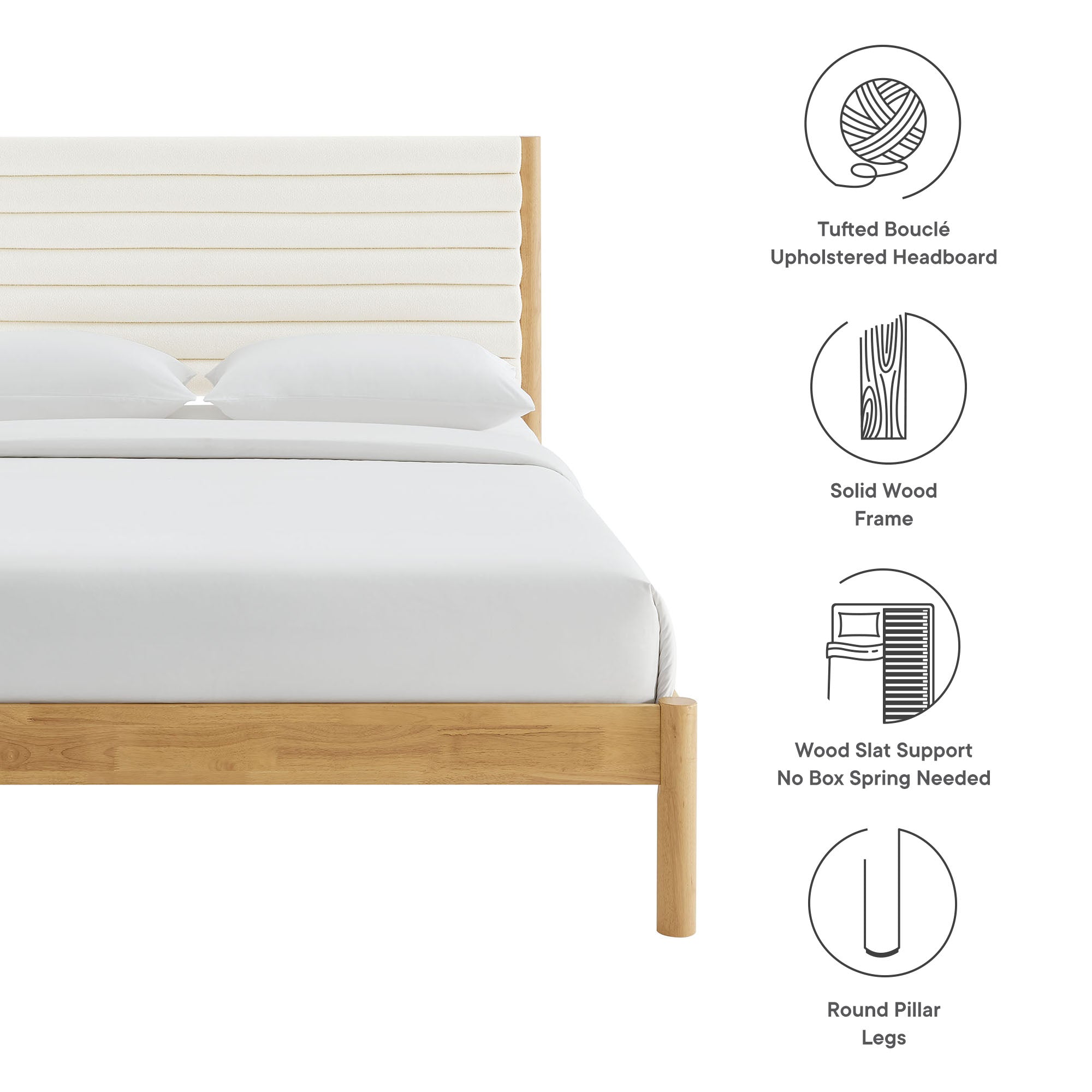 Olea Channel Tufted Boucle Solid Wood Platform Bed by Modway