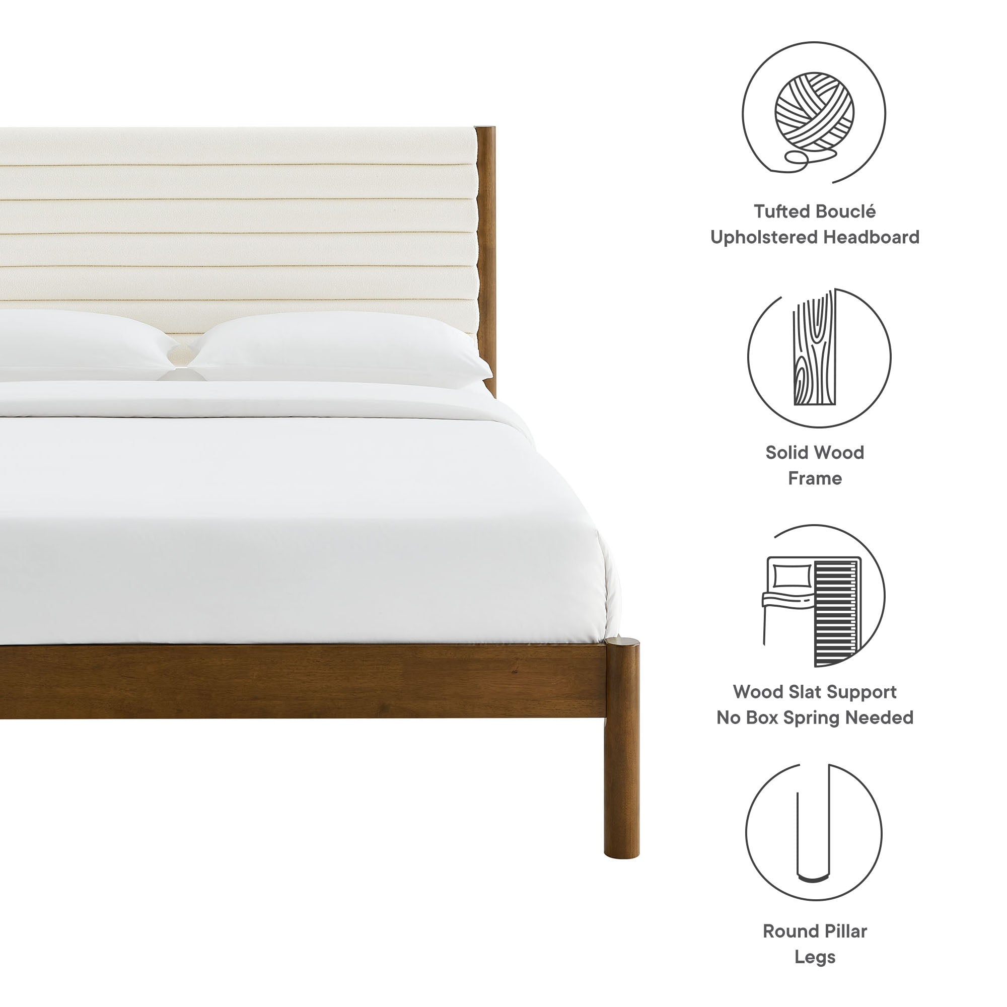 Olea Channel Tufted Boucle Solid Wood Platform Bed by Modway