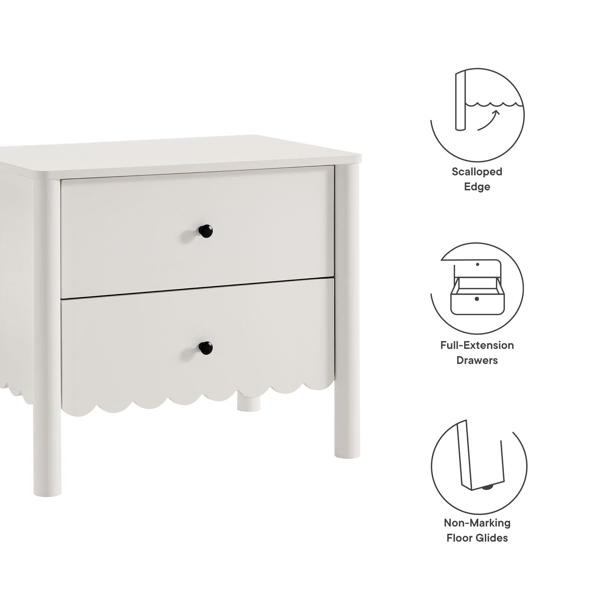 Emmeline Scalloped 2-Drawer Nightstand by Modway