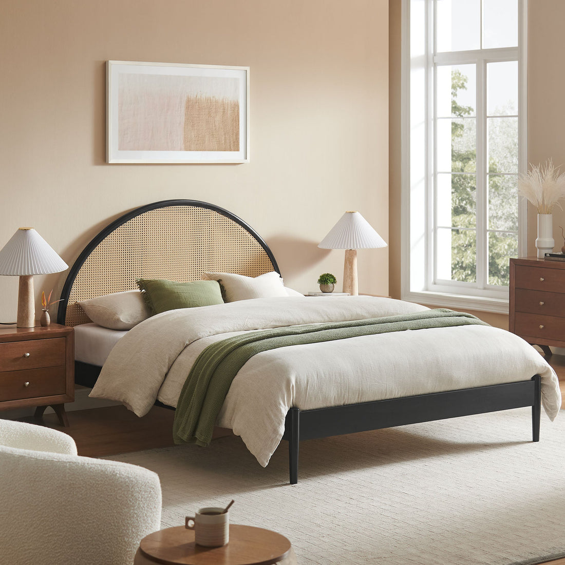 Odette Queen Arched Rattan Cane Platform Bed by Modway