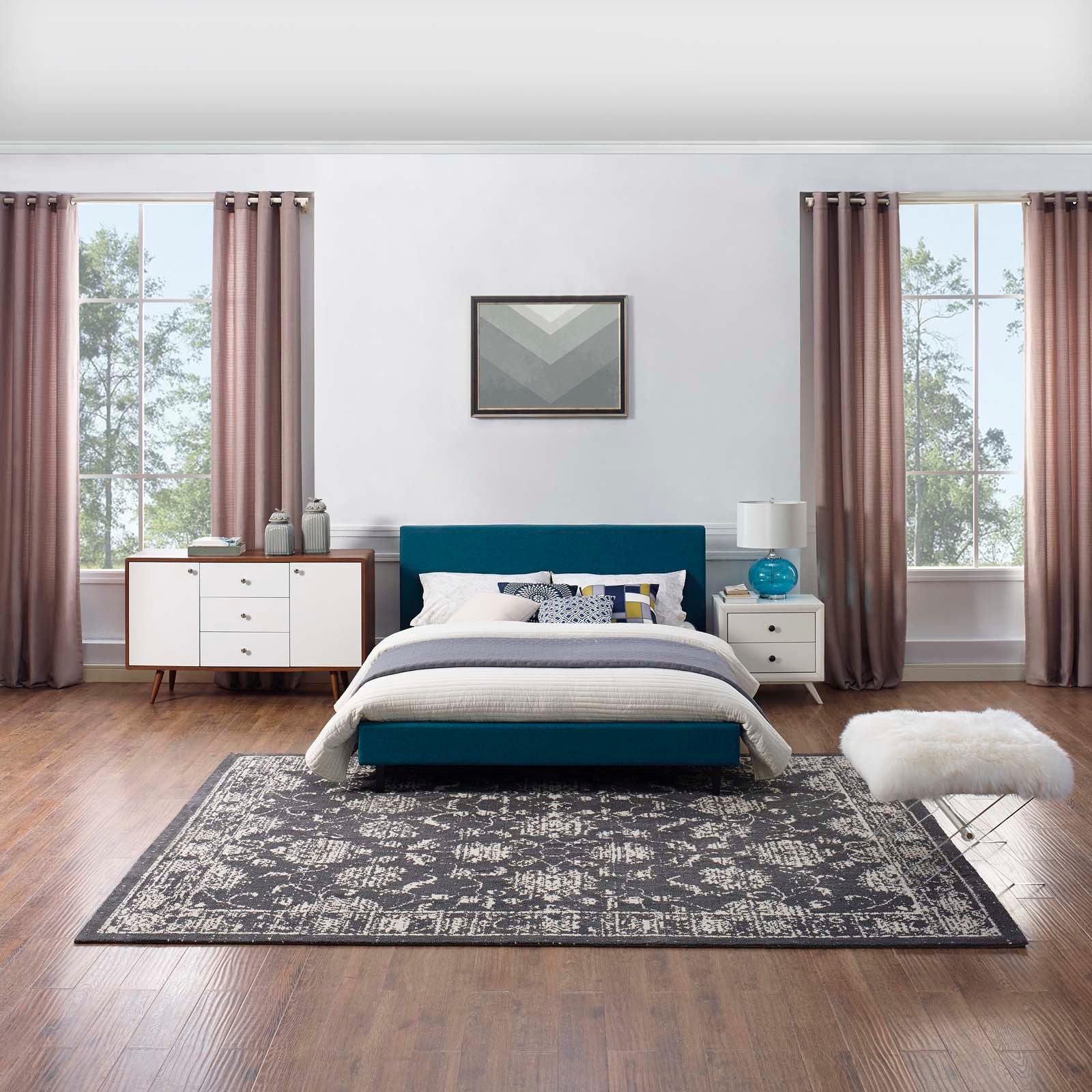 Kazia Distressed Floral Lattice Area Rug by Modway
