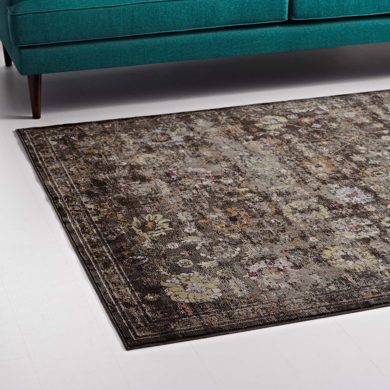 Minu Distressed Floral Lattice Area Rug by Modway