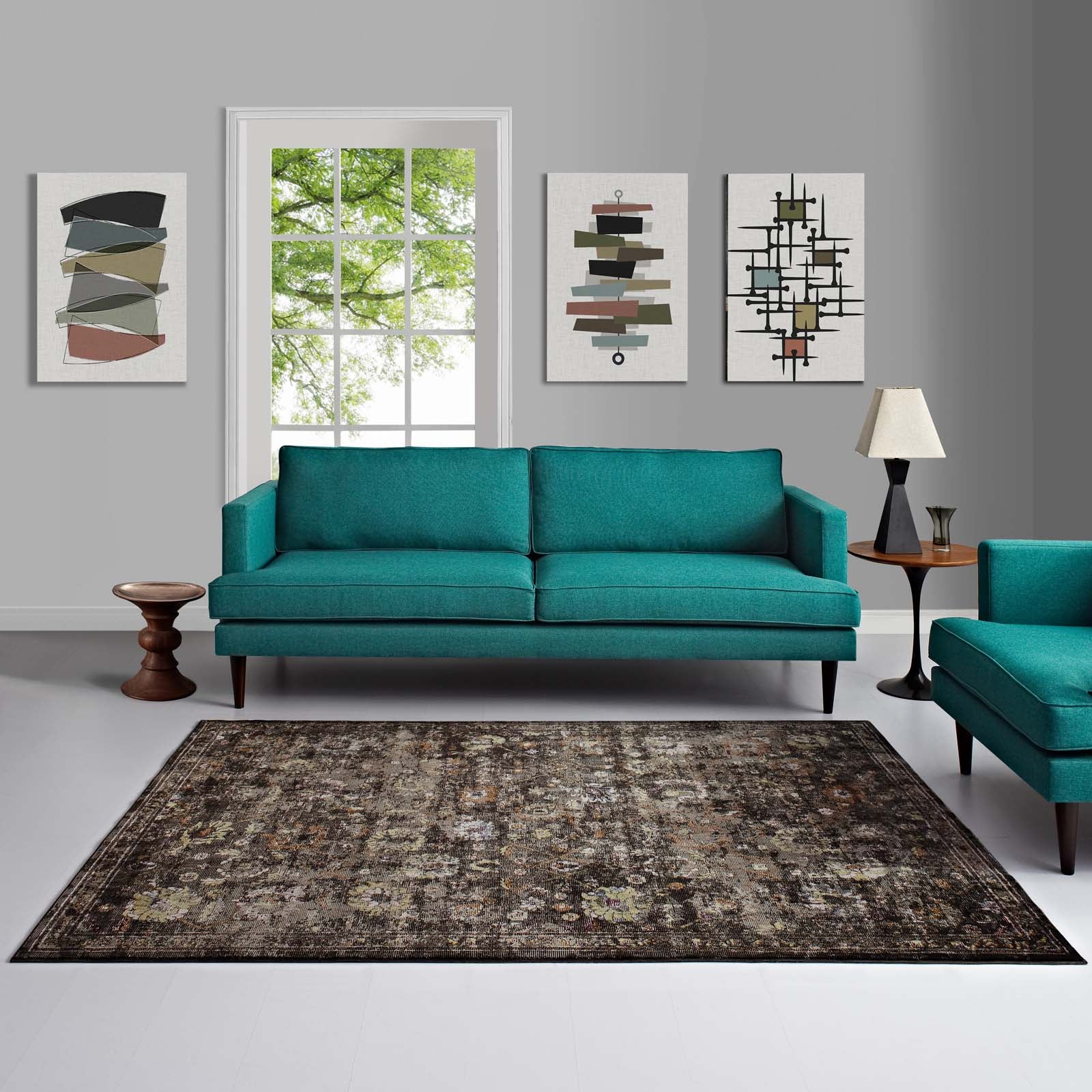 Minu Distressed Floral Lattice Area Rug by Modway