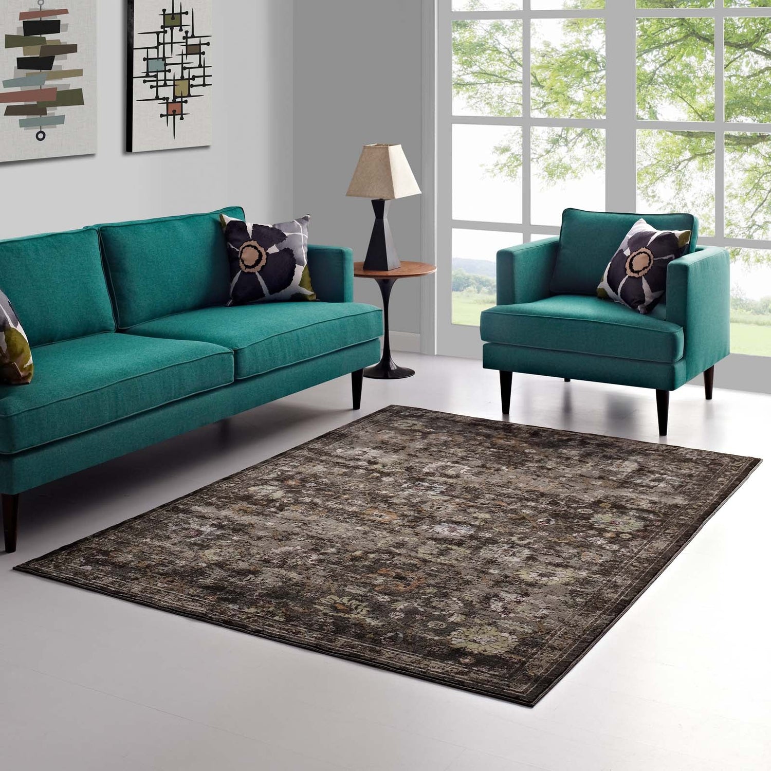 Minu Distressed Floral Lattice Area Rug by Modway