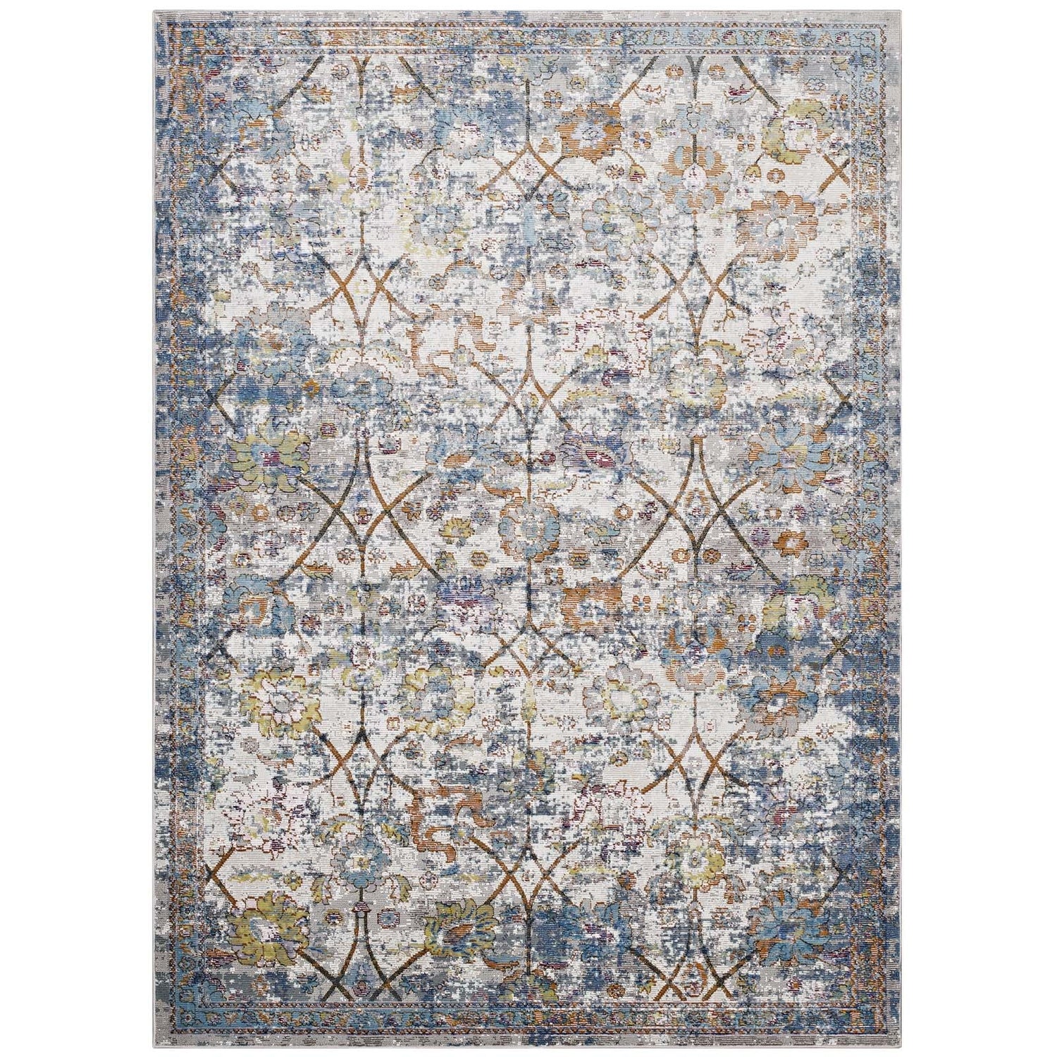 Minu Distressed Floral Lattice Area Rug by Modway