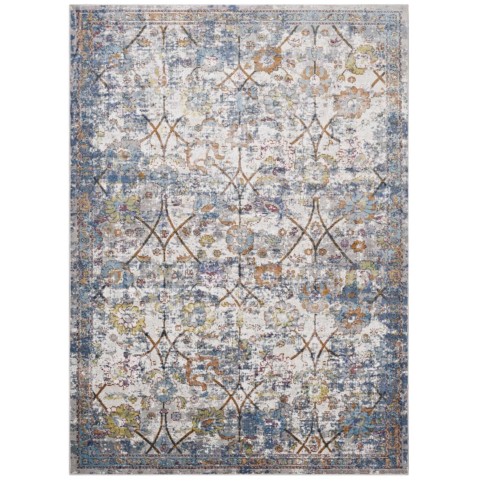 Minu Distressed Floral Lattice Area Rug by Modway