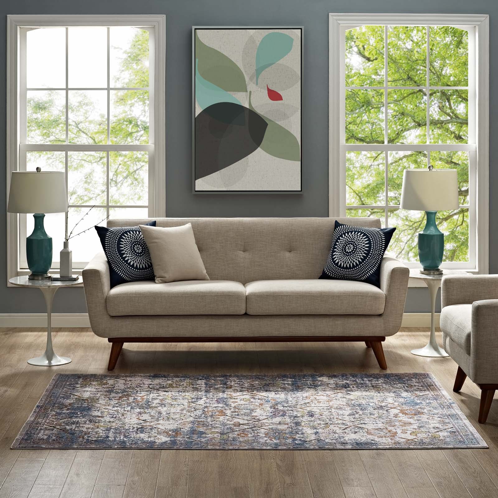 Minu Distressed Floral Lattice Area Rug by Modway