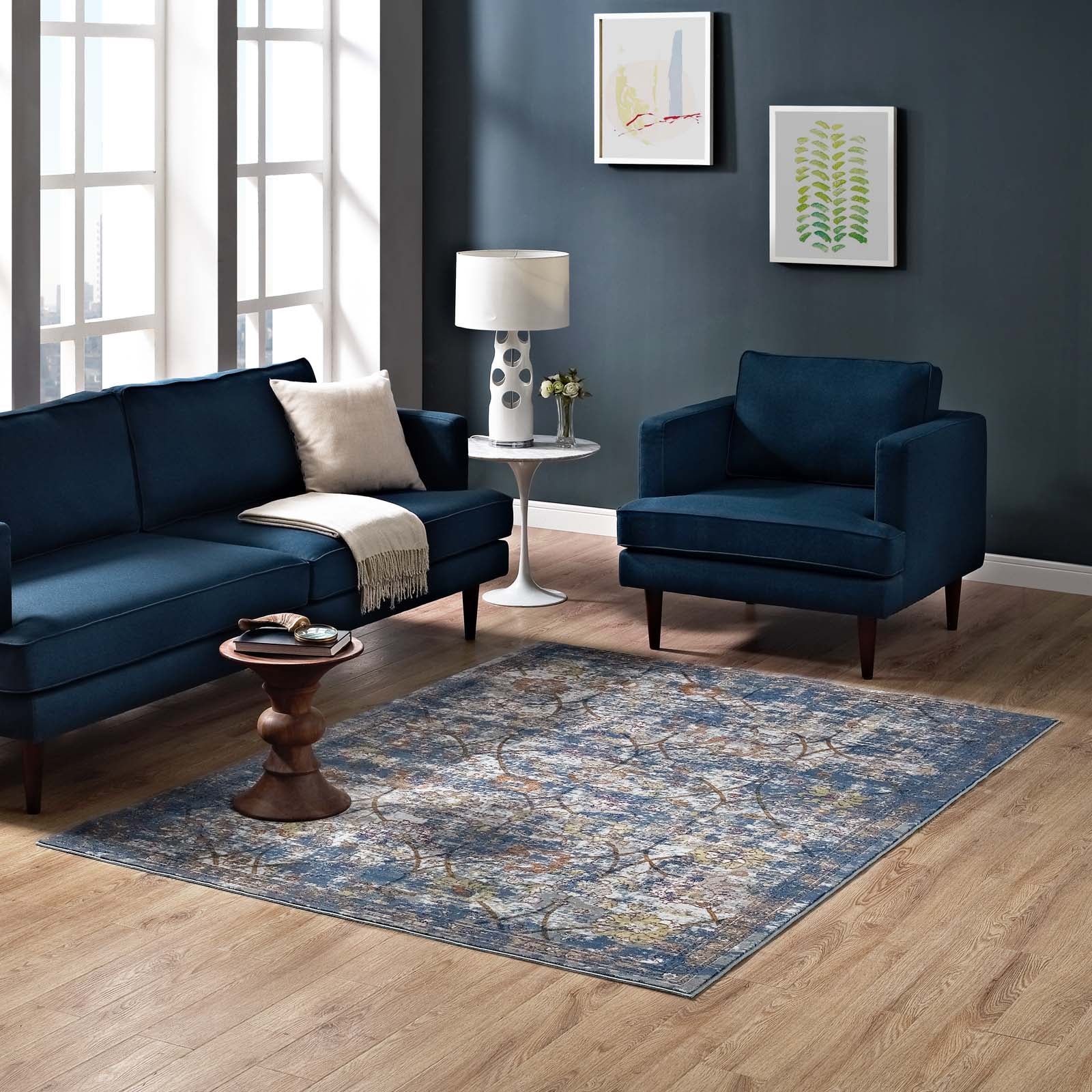 Minu Distressed Floral Lattice Area Rug by Modway