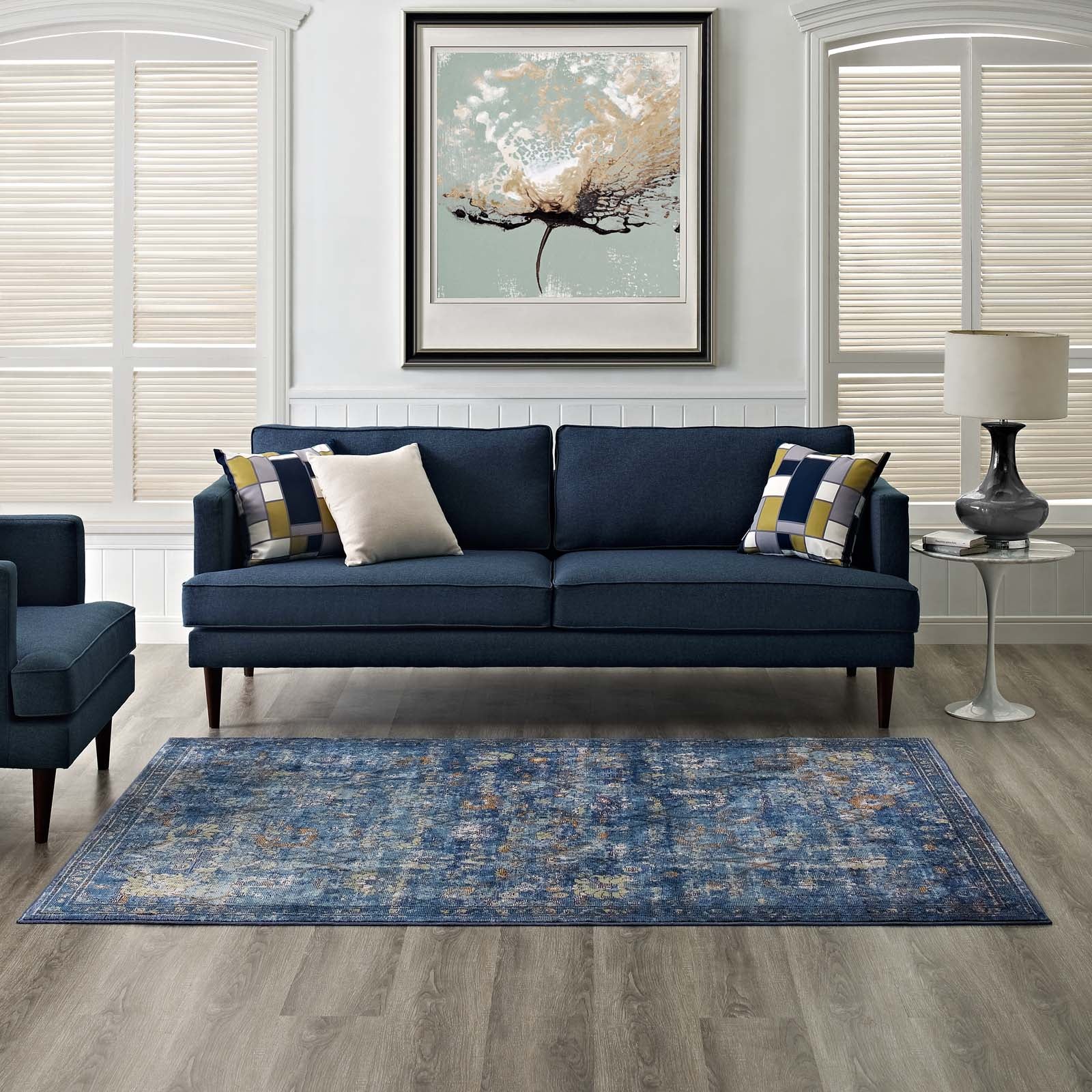 Minu Distressed Floral Lattice Area Rug by Modway