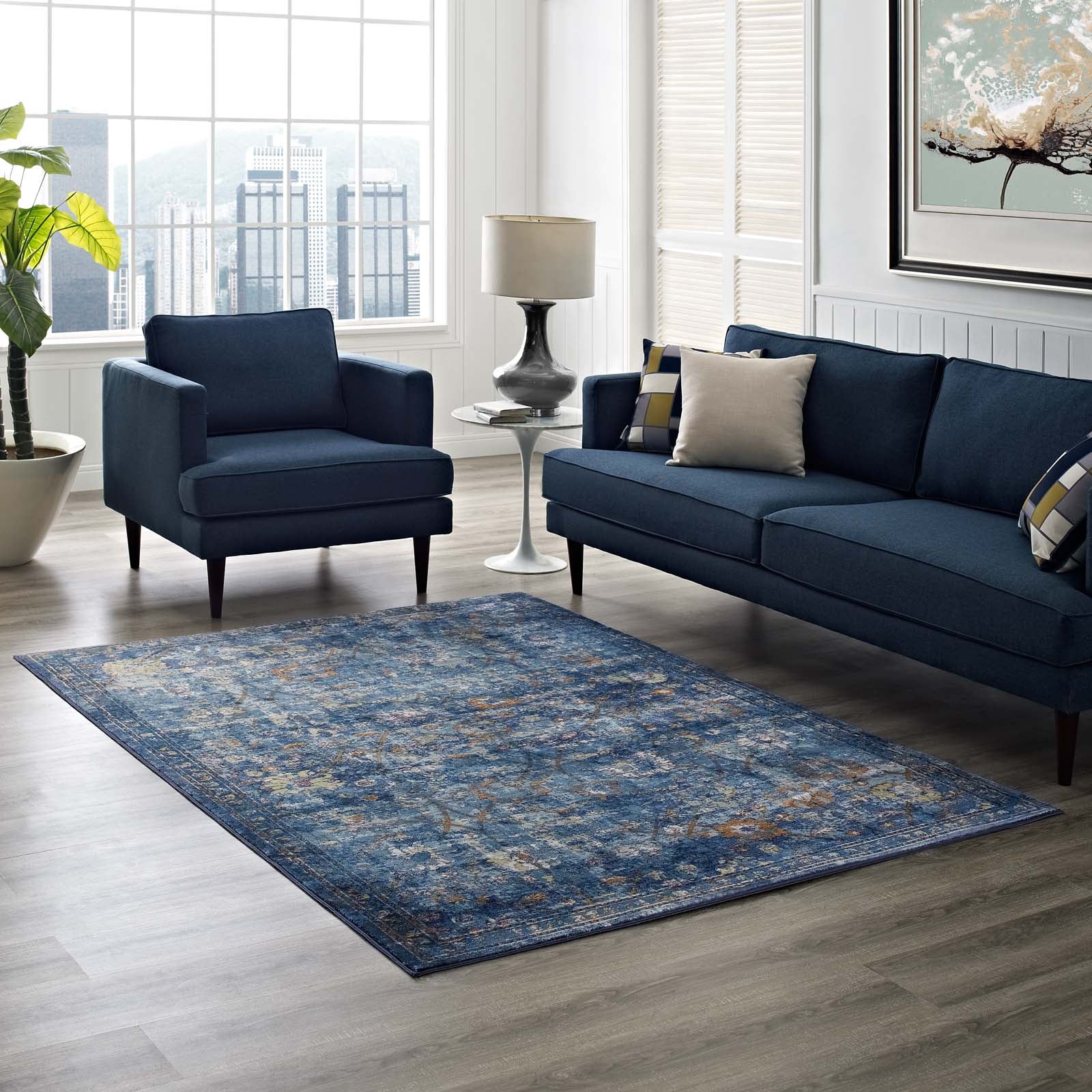 Minu Distressed Floral Lattice Area Rug by Modway
