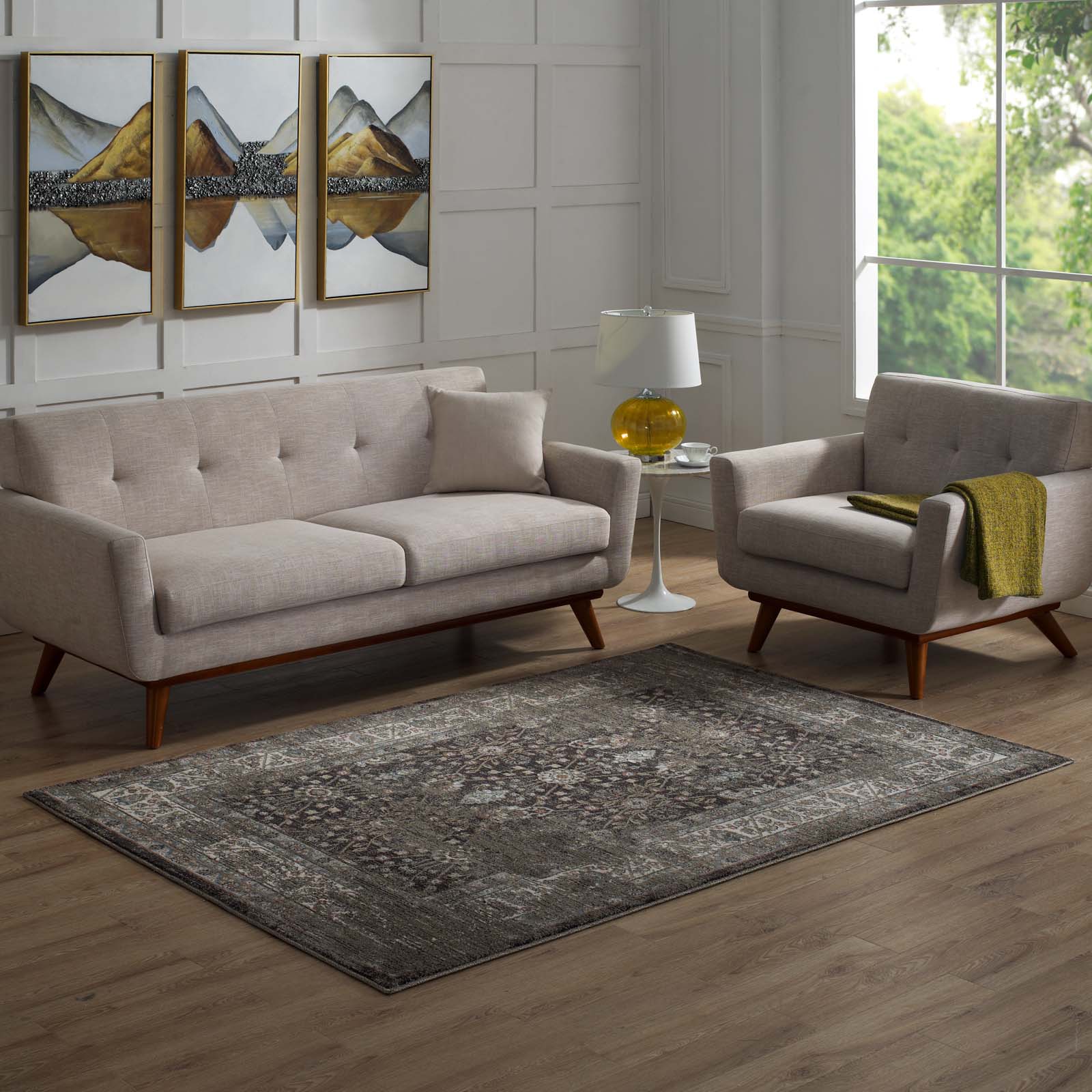 Berit Distressed Vintage Floral Lattice Area Rug by Modway