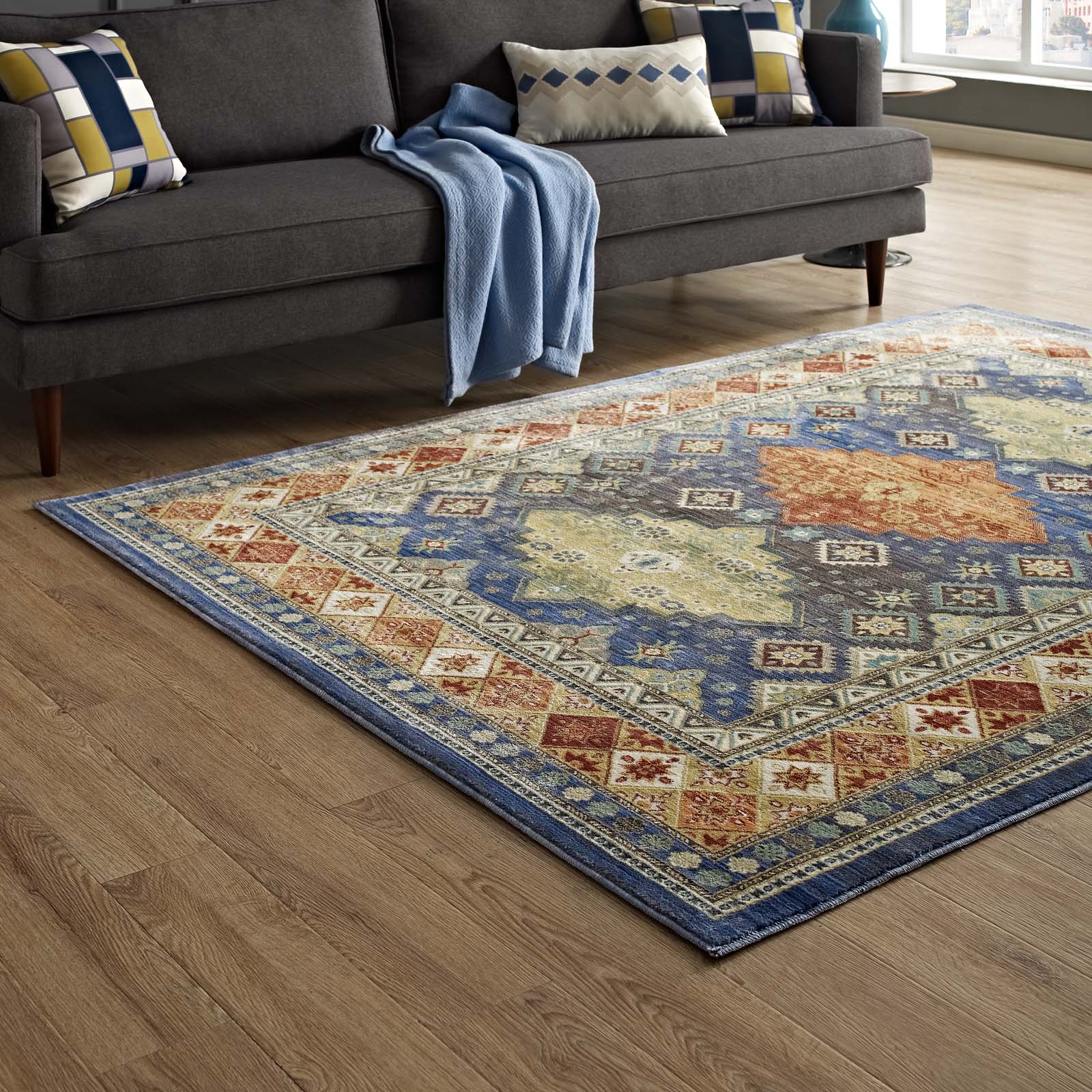 Atzi Distressed Southwestern Diamond Floral Area Rug by Modway