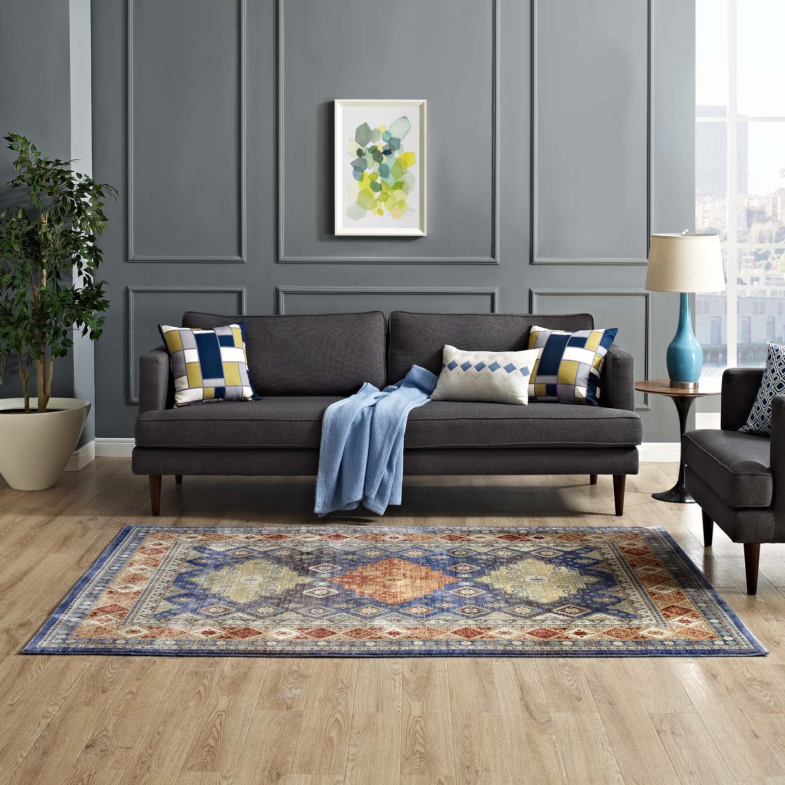 Atzi Distressed Southwestern Diamond Floral Area Rug by Modway