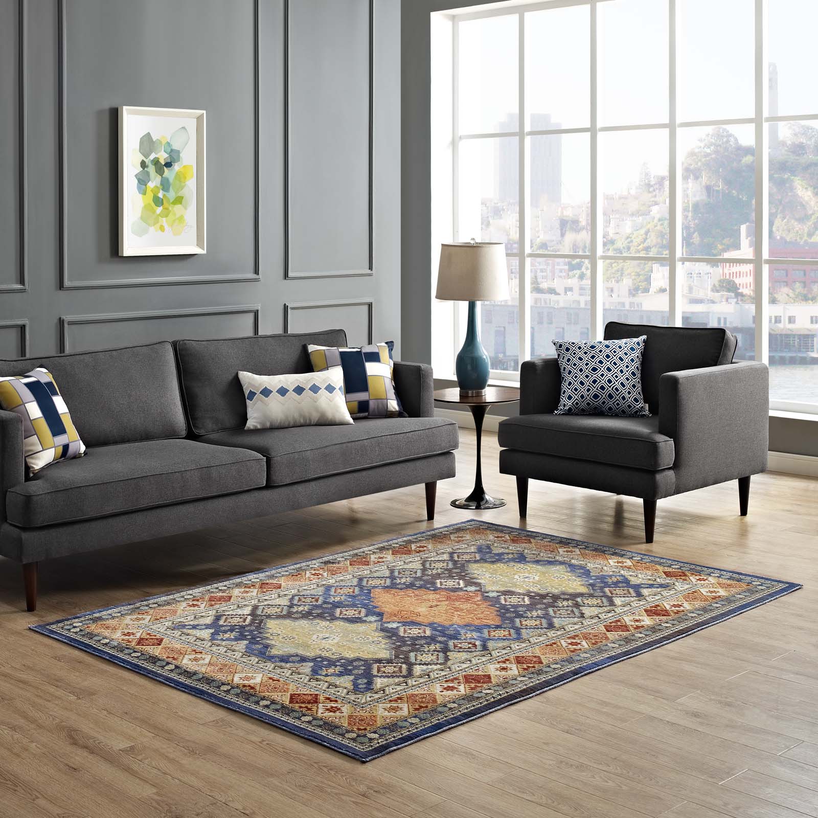 Atzi Distressed Southwestern Diamond Floral Area Rug by Modway