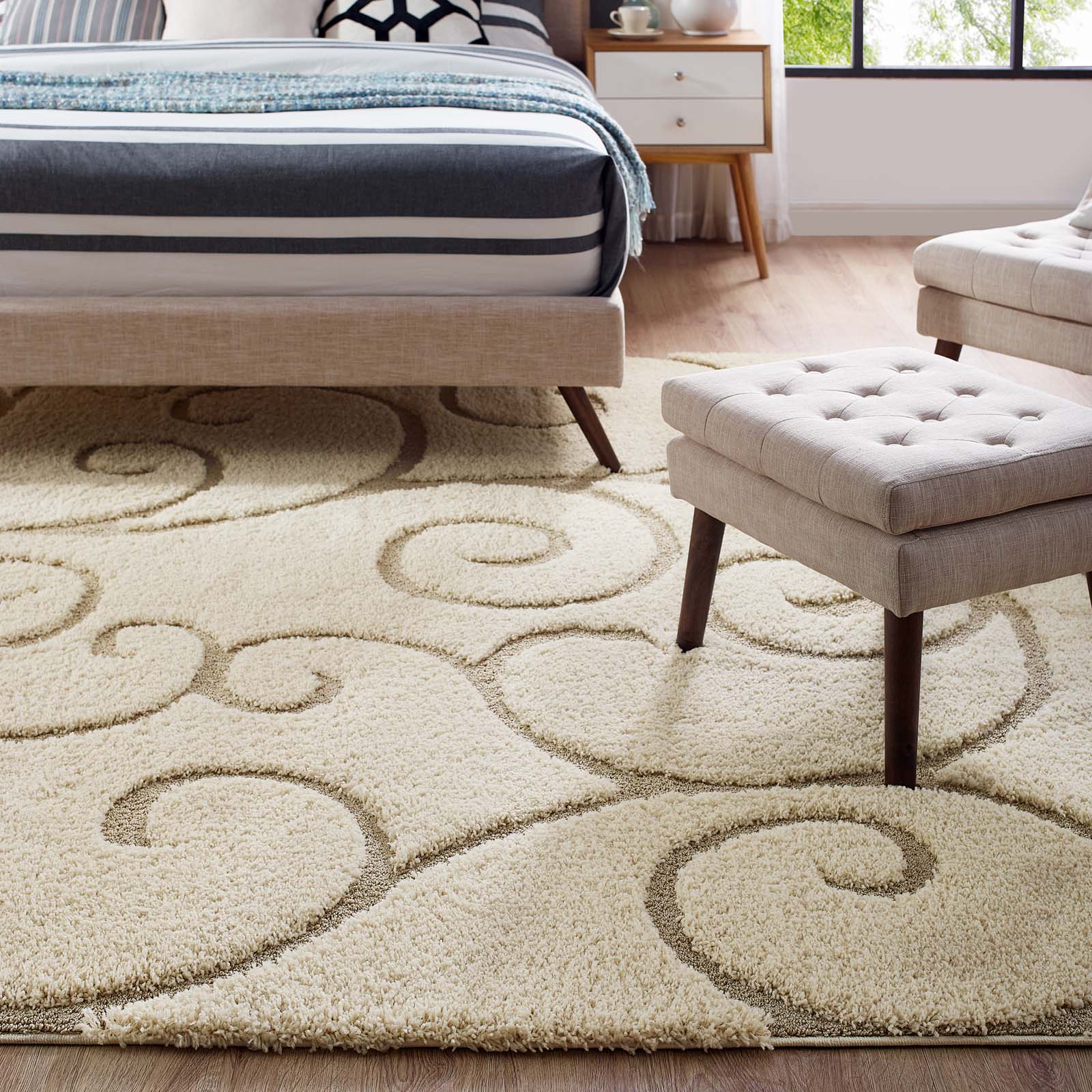 Jubilant Burgeon Scrolling Vine Shag Area Rug by Modway