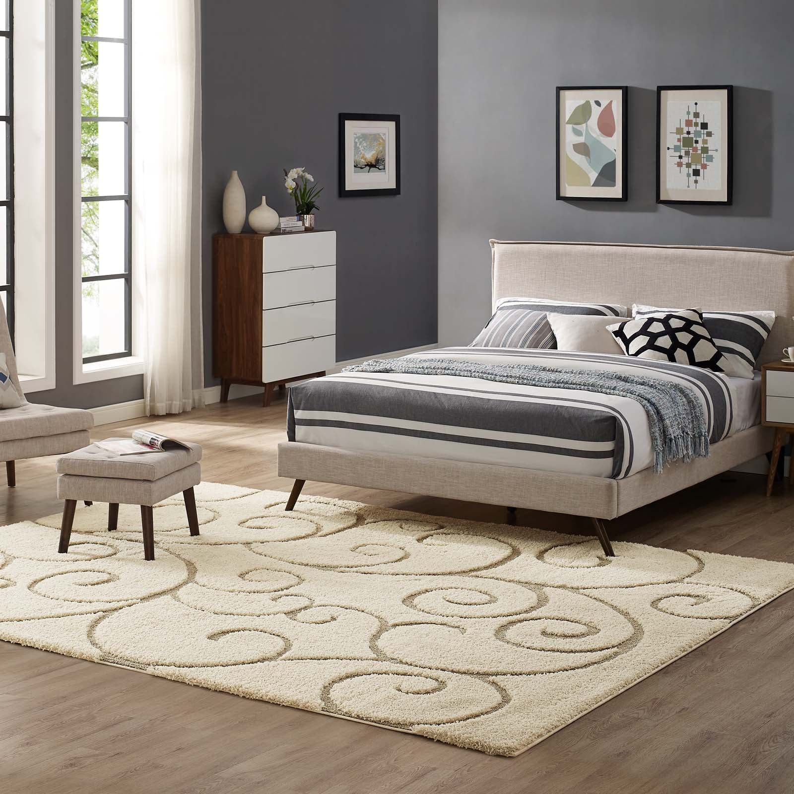 Jubilant Burgeon Scrolling Vine Shag Area Rug by Modway