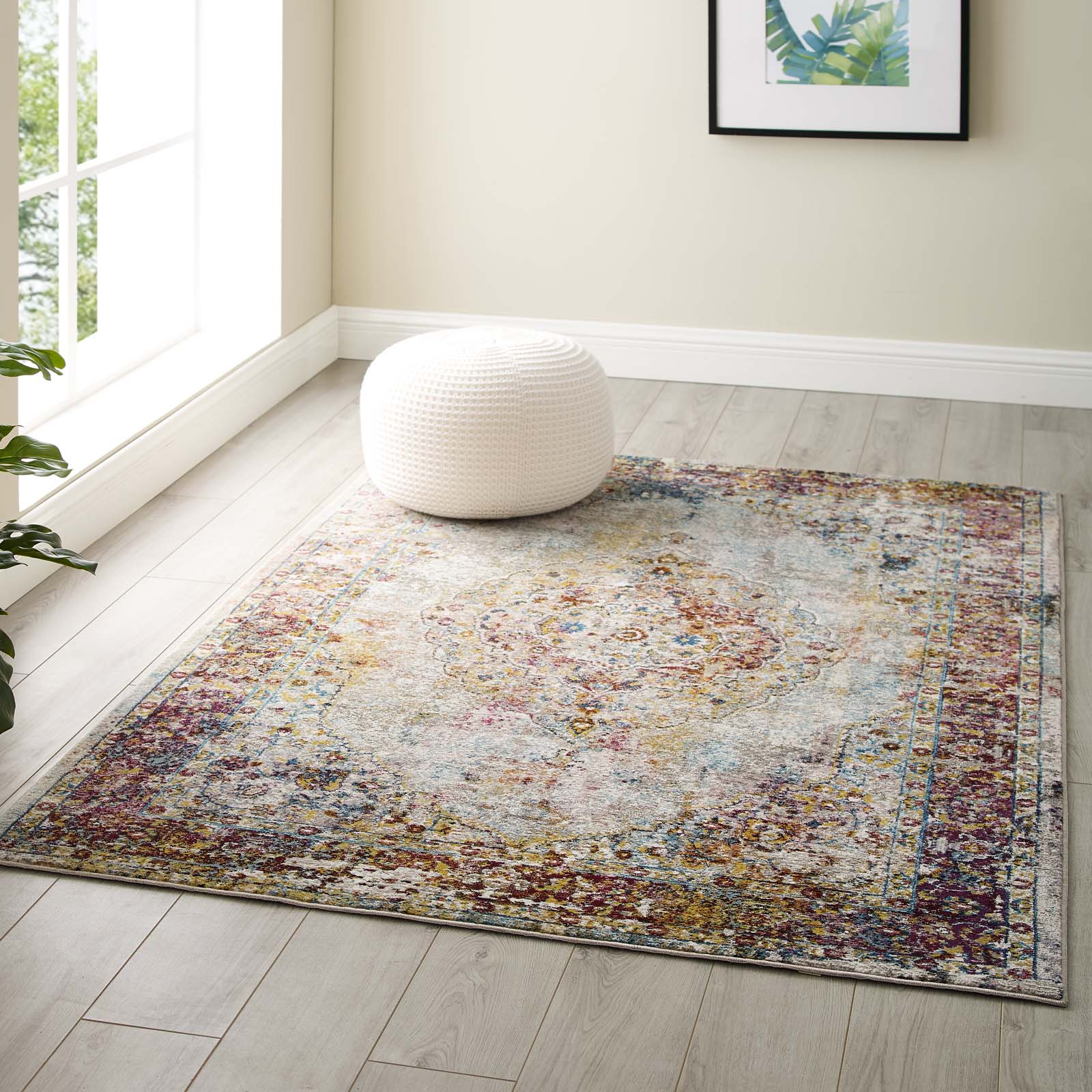 Success Merritt Transitional Distressed Floral Vintage Medallion Area Rug by Modway