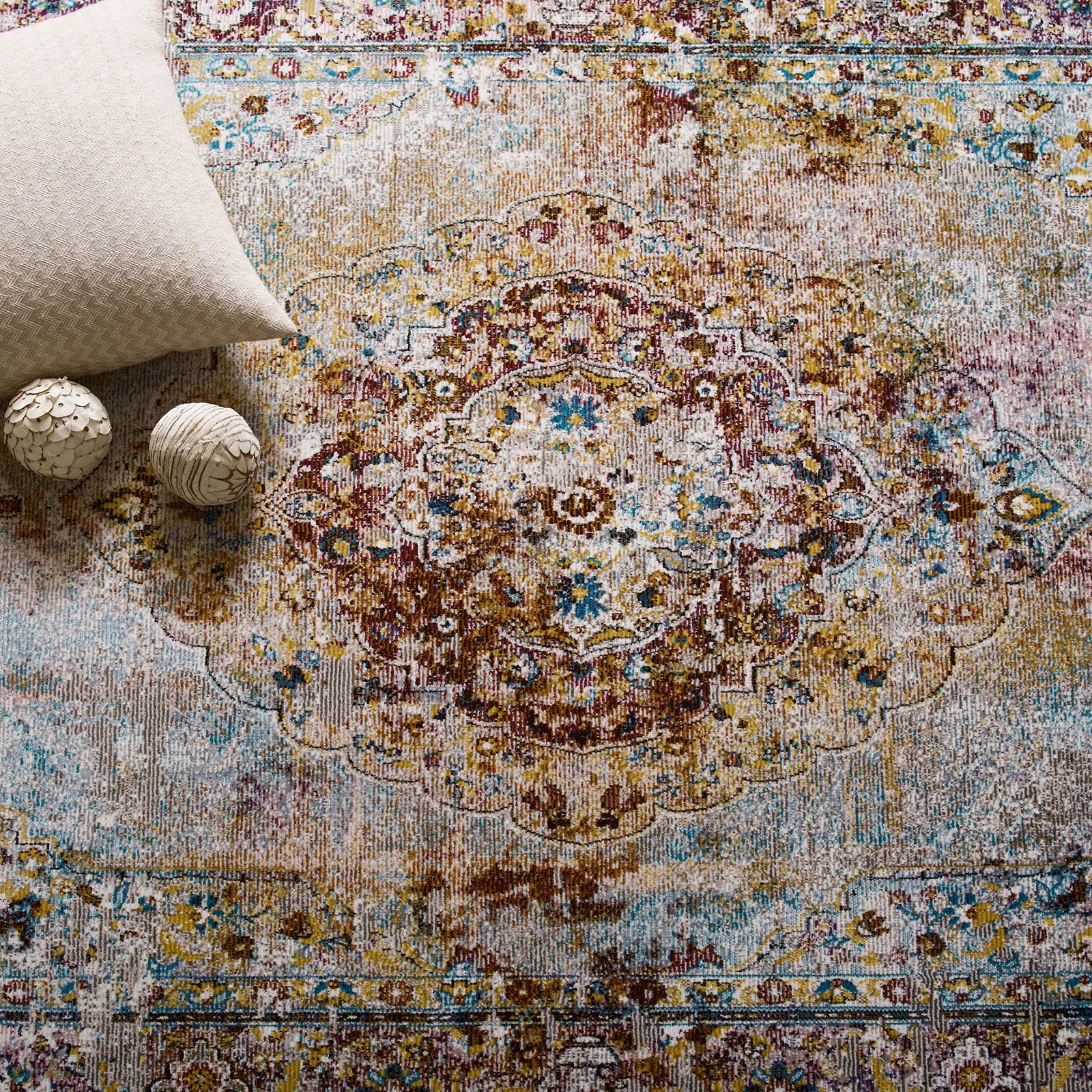 Success Merritt Transitional Distressed Floral Vintage Medallion Area Rug by Modway