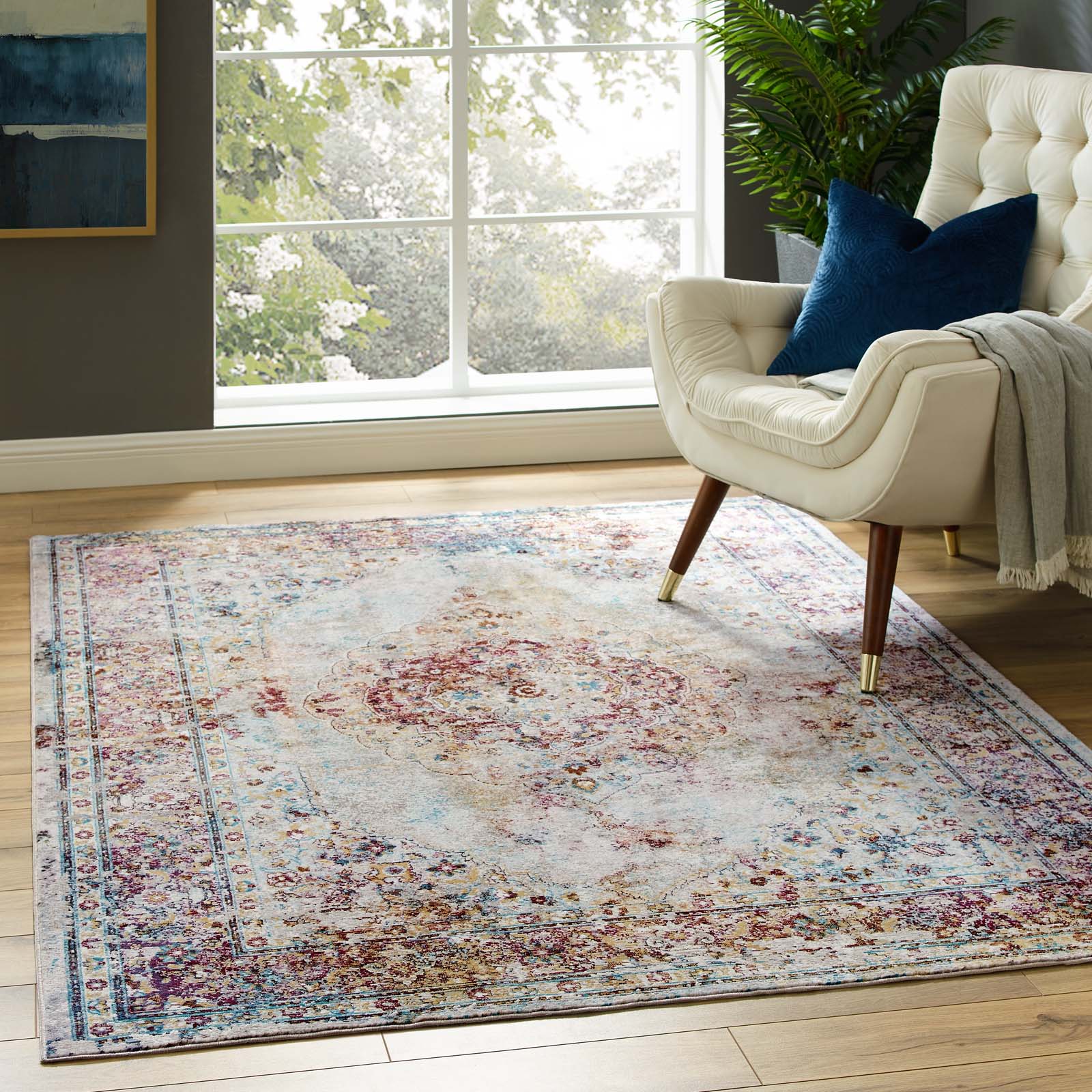 Success Merritt Transitional Distressed Floral Vintage Medallion Area Rug by Modway