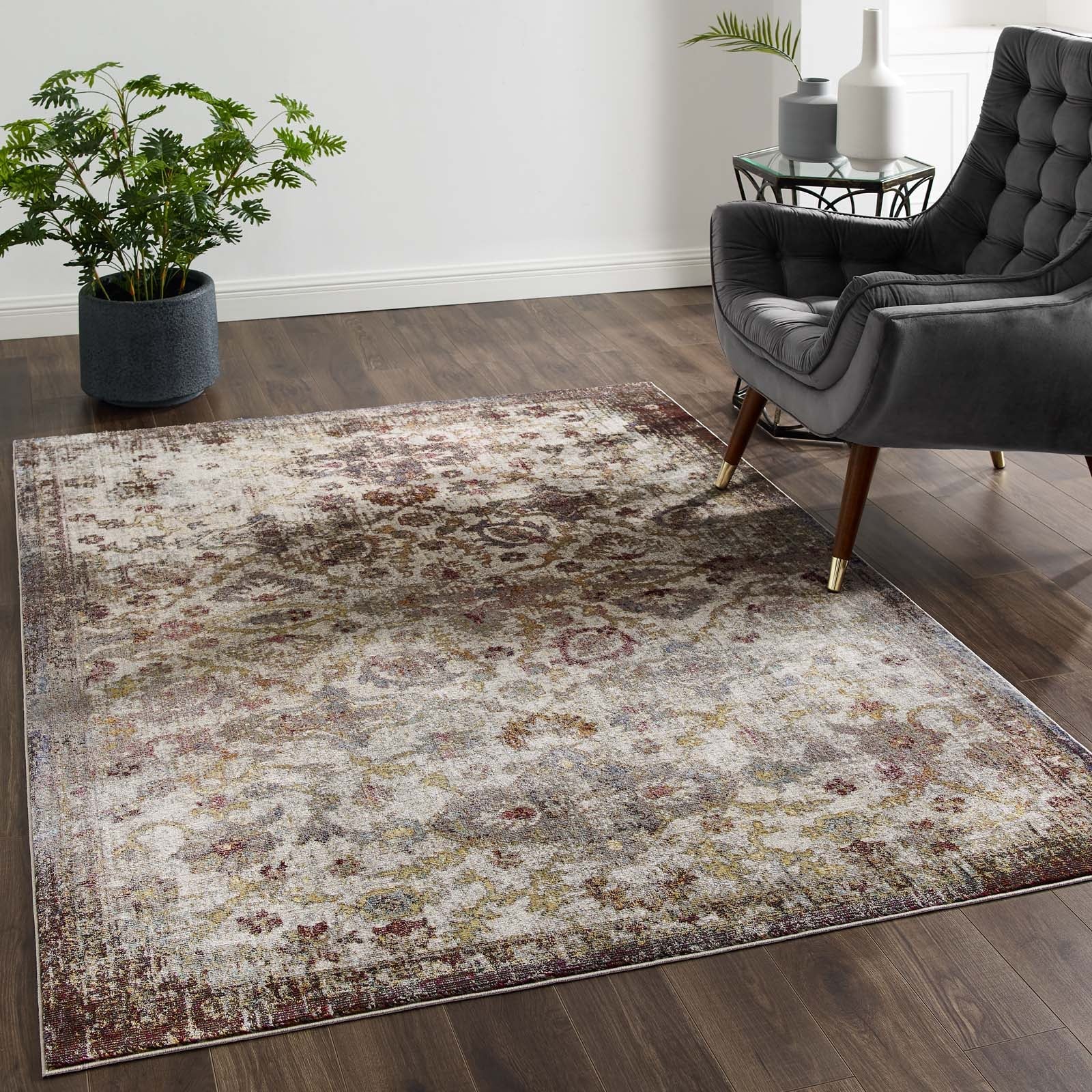 Success Kaede Distressed Vintage Floral Moroccan Trellis Area Rug by Modway