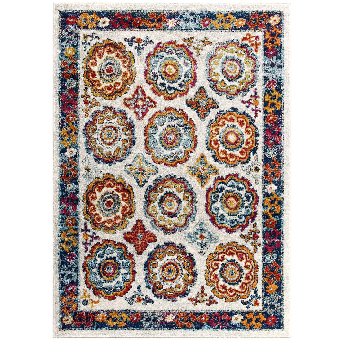 Entourage Odile Distressed Floral Moroccan Trellis Area Rug by Modway