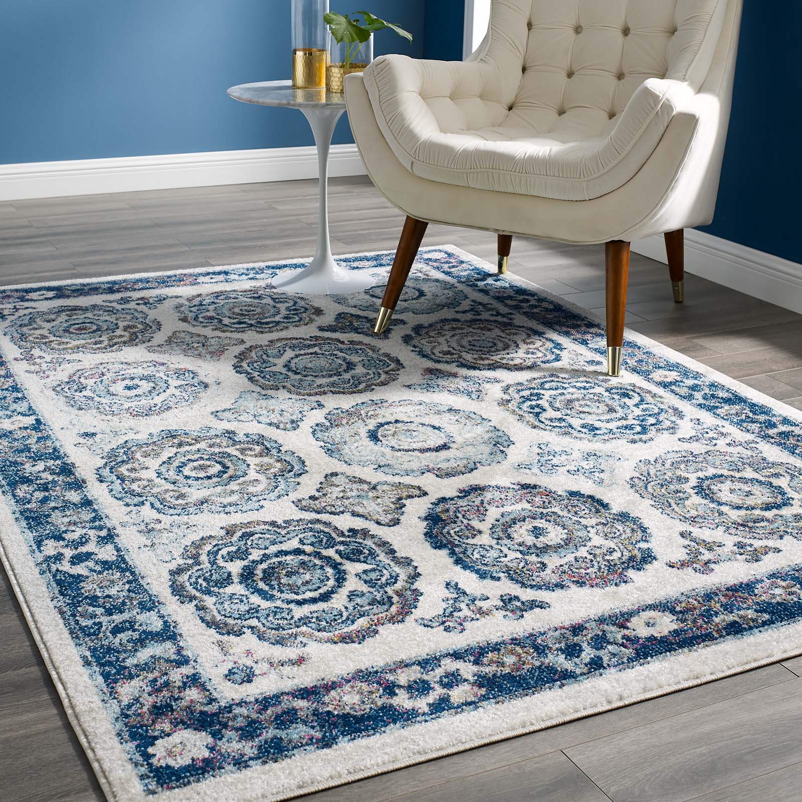 Entourage Odile Distressed Floral Moroccan Trellis Area Rug by Modway
