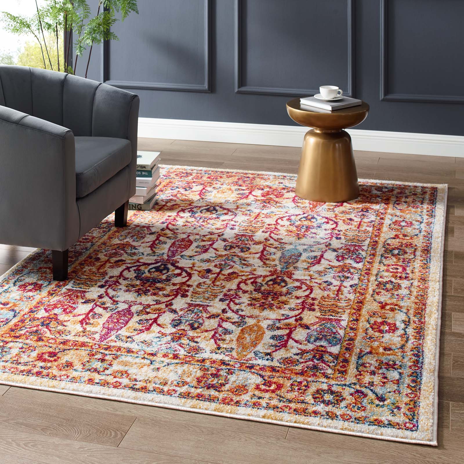 Entourage Jessa Distressed Vintage Floral Lattice Area Rug by Modway