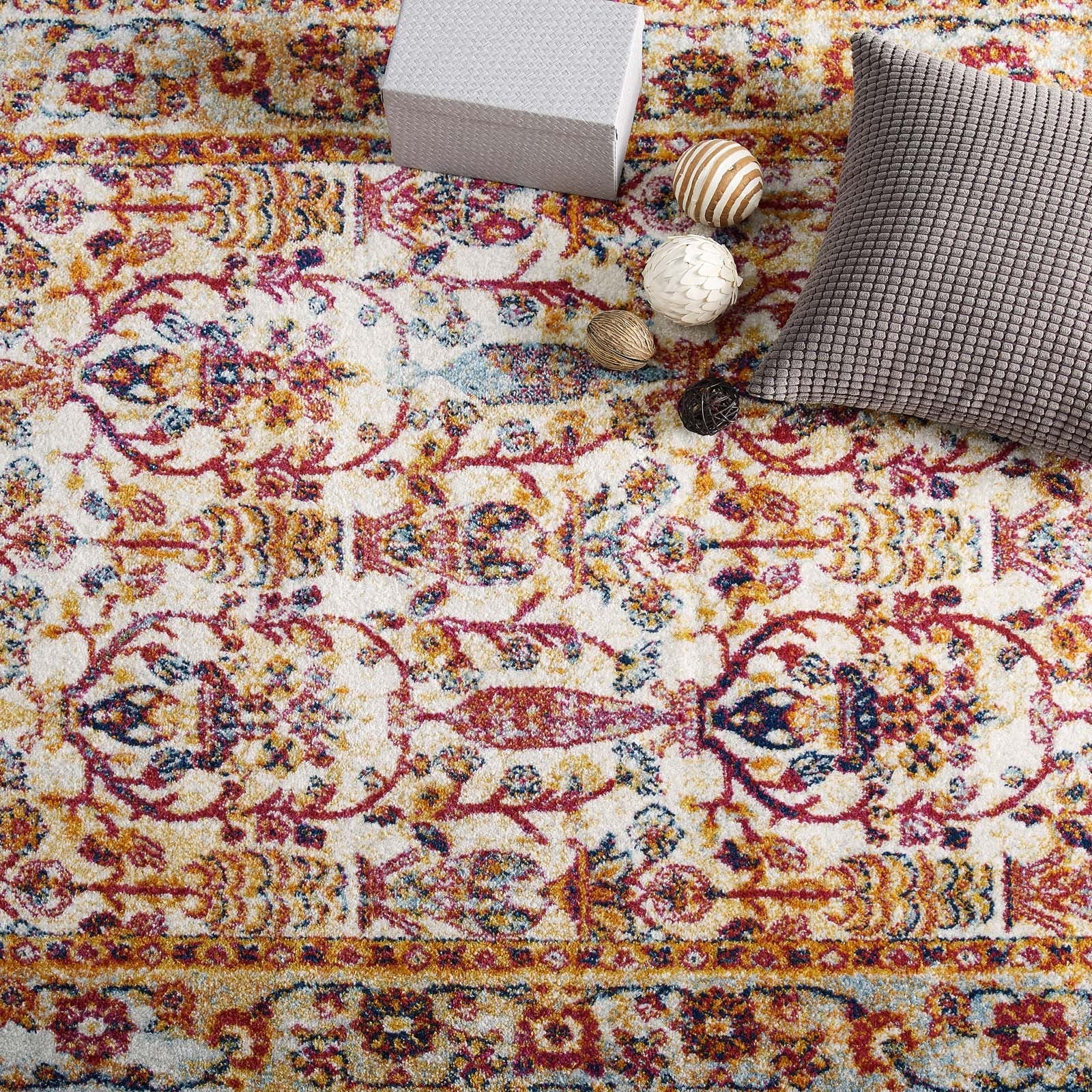 Entourage Jessa Distressed Vintage Floral Lattice Area Rug by Modway