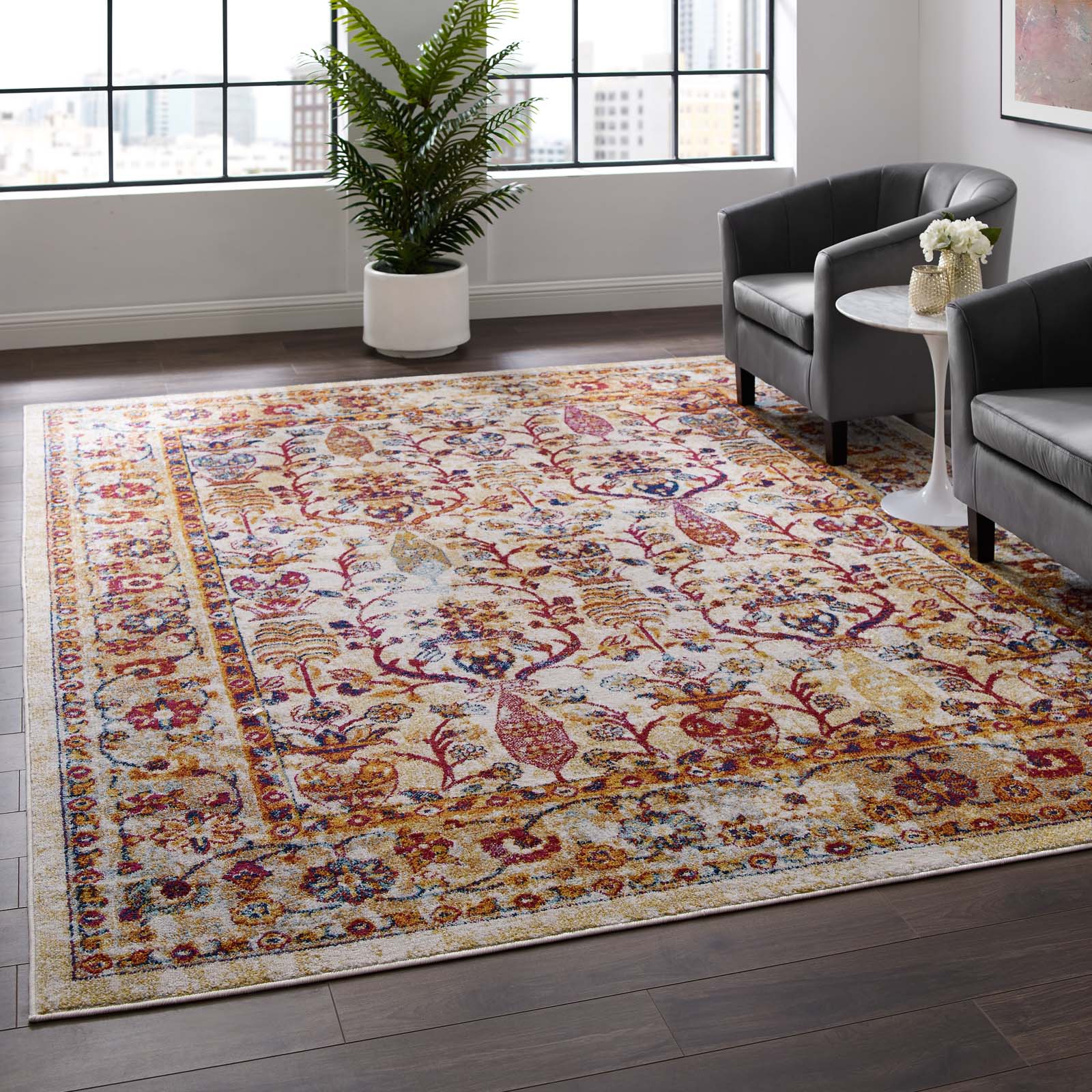 Entourage Jessa Distressed Vintage Floral Lattice Area Rug by Modway