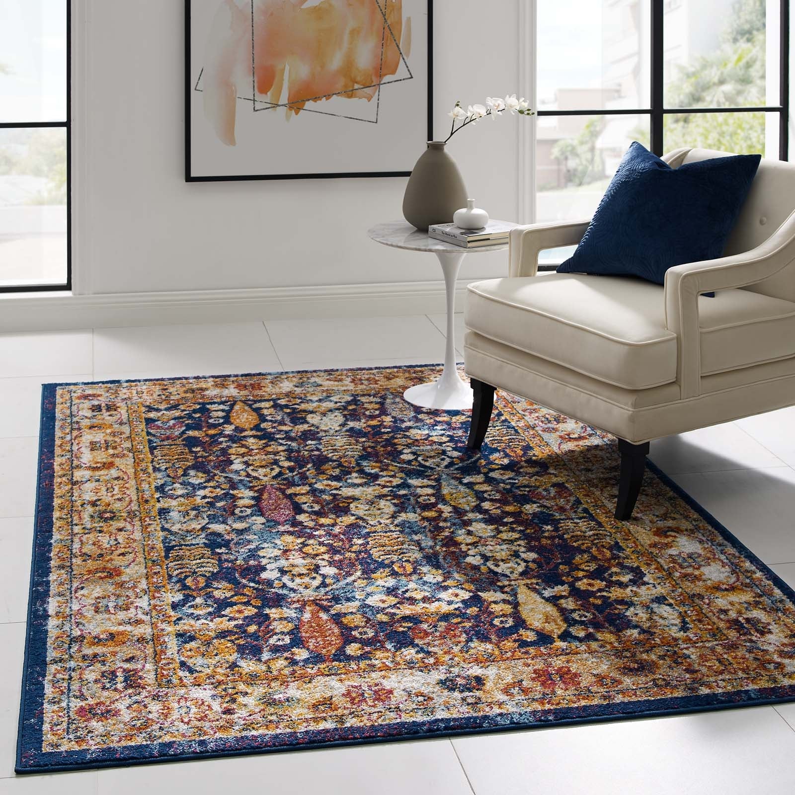 Entourage Jessa Distressed Vintage Floral Lattice Area Rug by Modway