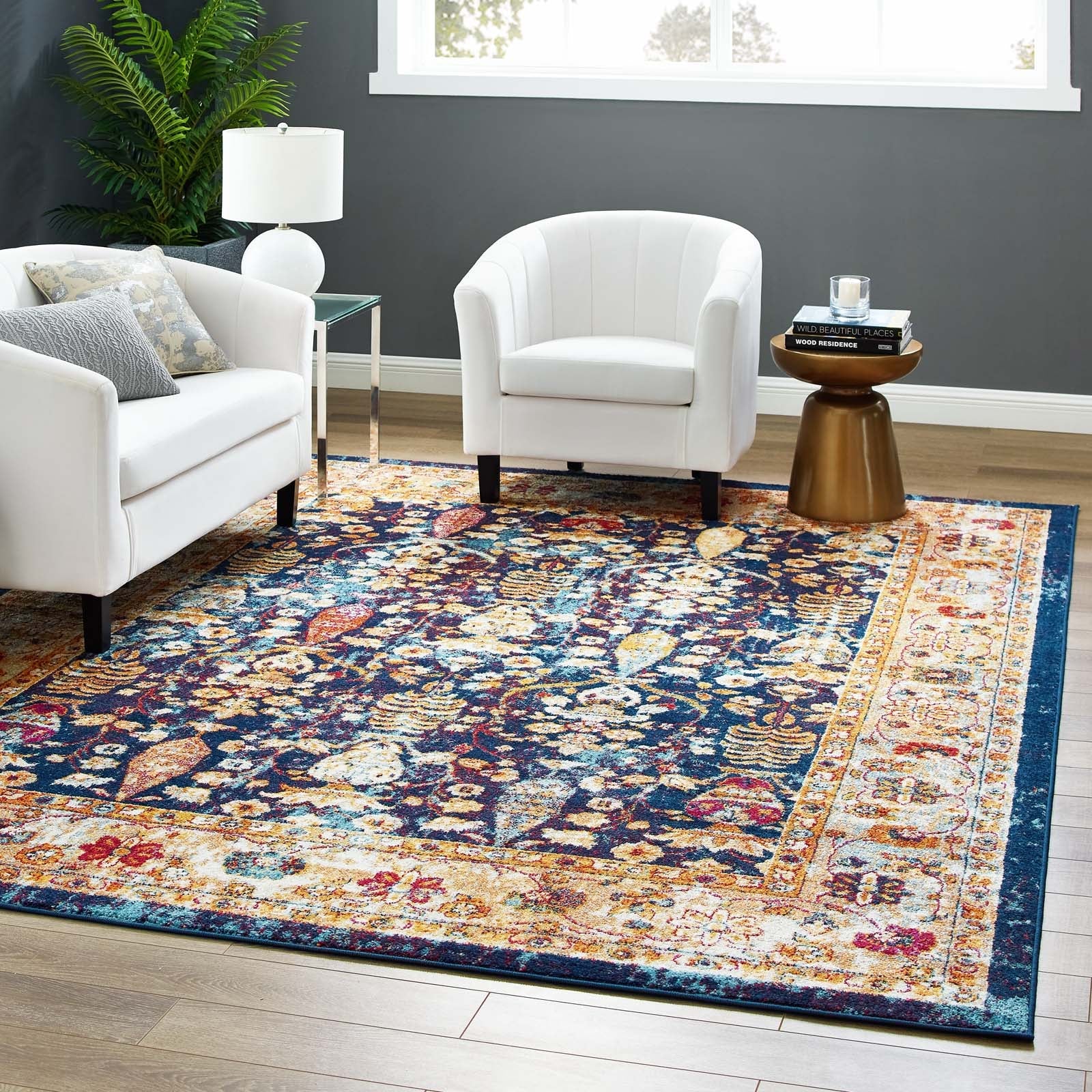 Entourage Jessa Distressed Vintage Floral Lattice Area Rug by Modway