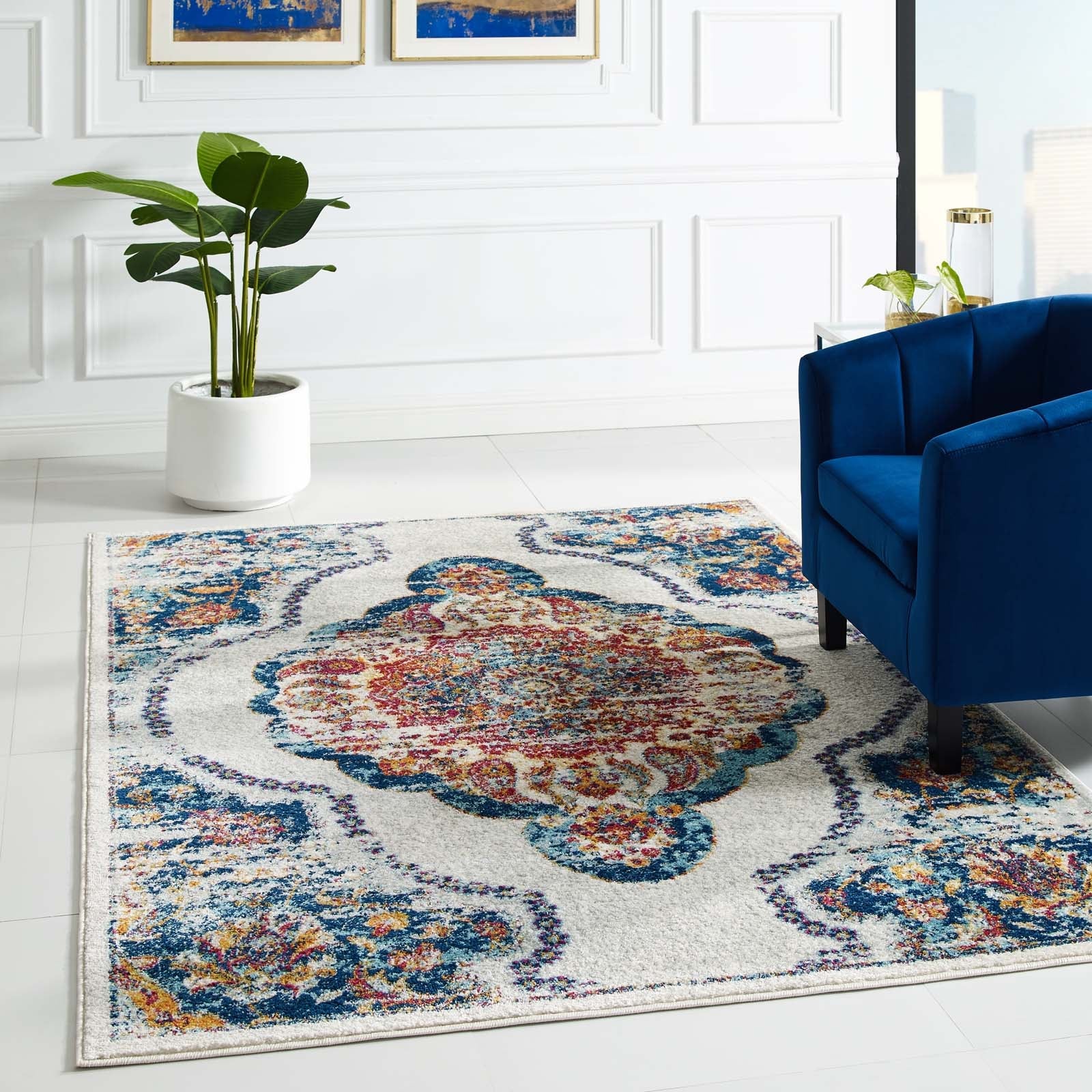 Entourage Malia Distressed Vintage Floral Vintage Medallion Area Rug by Modway