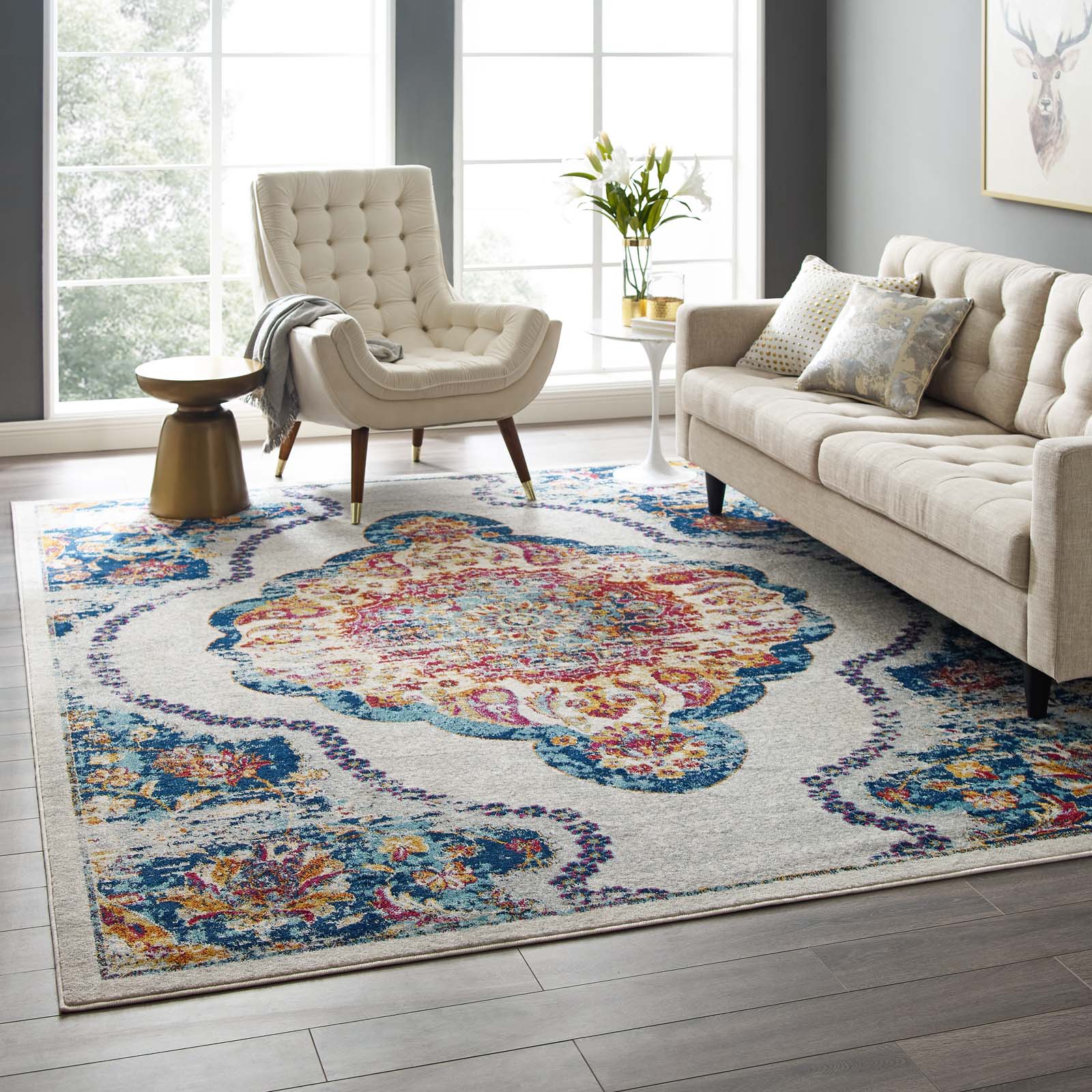 Entourage Malia Distressed Vintage Floral Vintage Medallion Area Rug by Modway