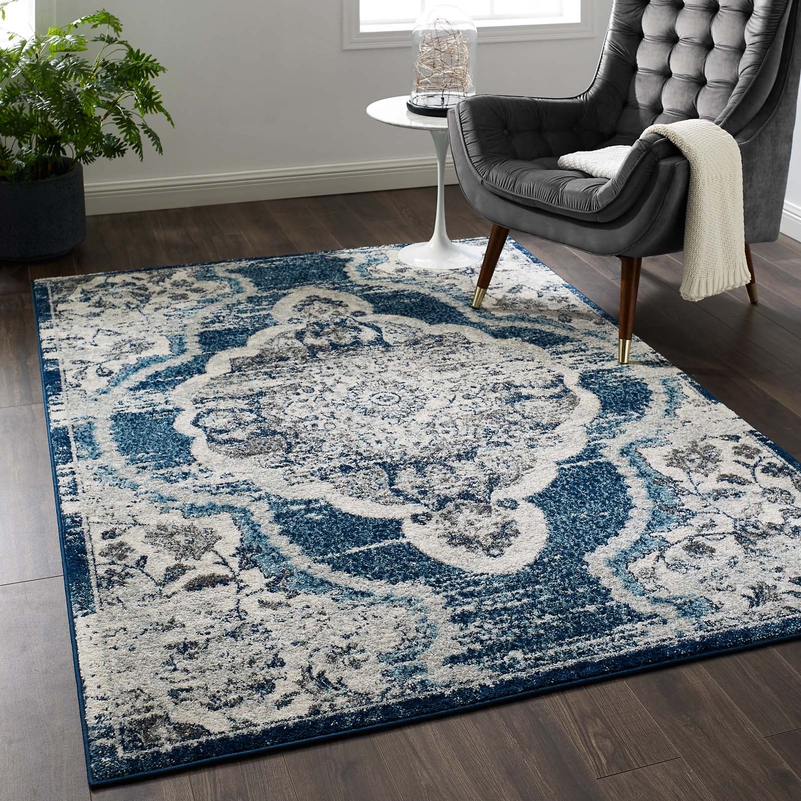 Entourage Malia Distressed Vintage Floral Vintage Medallion Area Rug by Modway