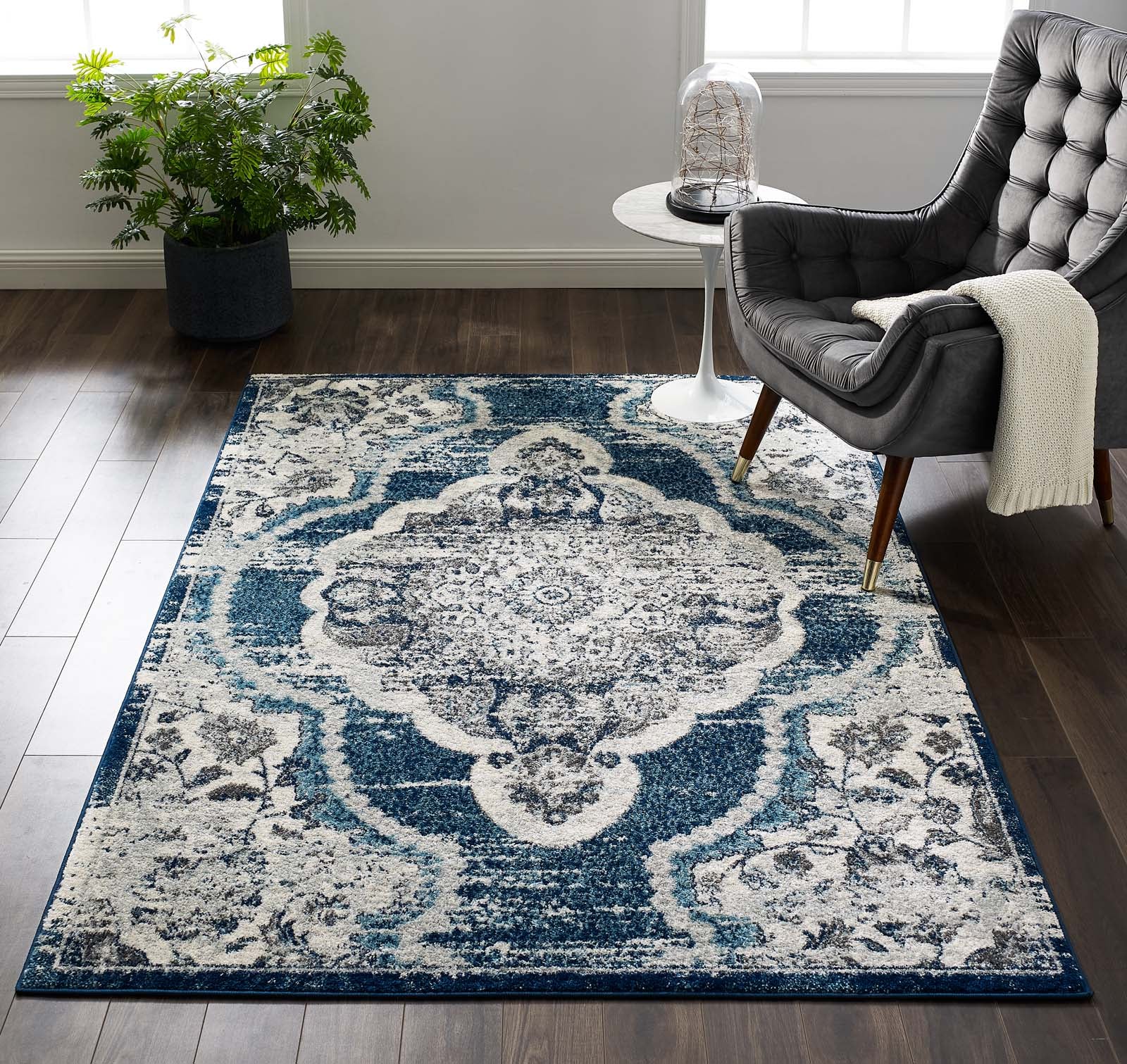 Entourage Malia Distressed Vintage Floral Vintage Medallion Area Rug by Modway
