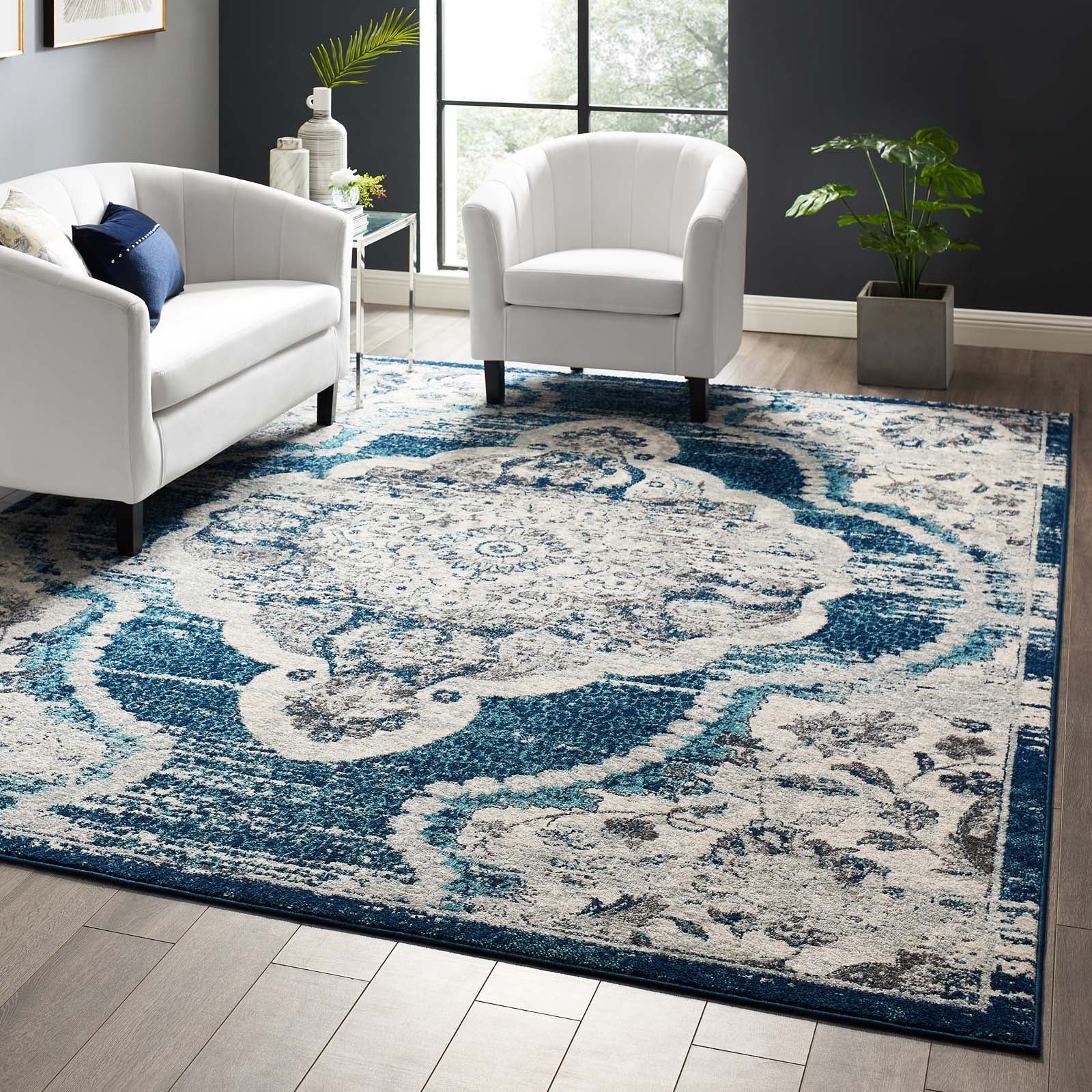 Entourage Malia Distressed Vintage Floral Vintage Medallion Area Rug by Modway