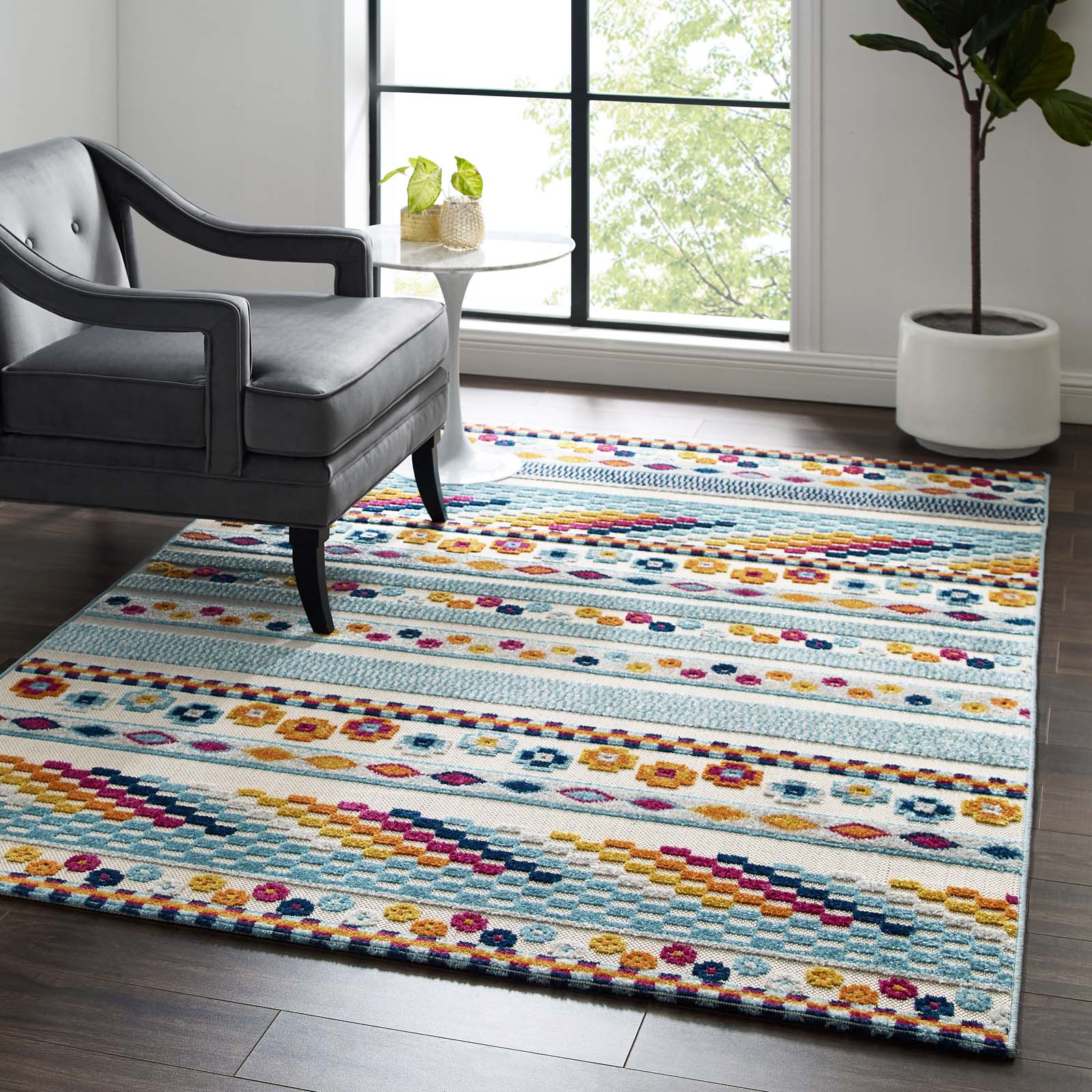 Reflect Cadhla Vintage Abstract Geometric Lattice Indoor and Outdoor Area Rug by Modway