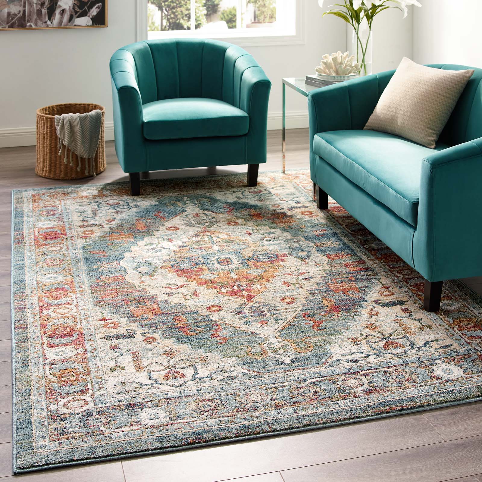 Tribute Camellia Distressed Vintage Floral Vintage Medallion Area Rug by Modway