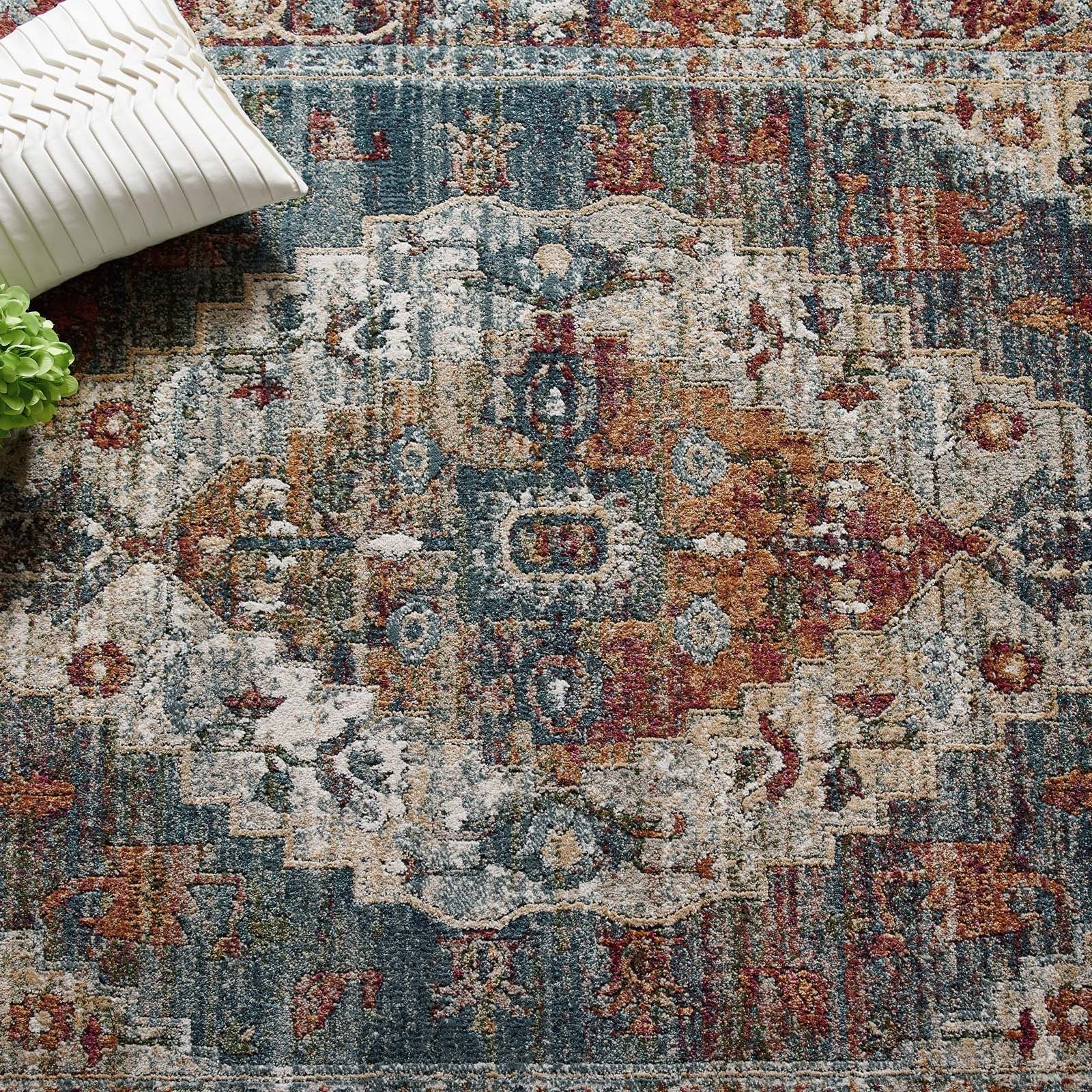 Tribute Camellia Distressed Vintage Floral Vintage Medallion Area Rug by Modway
