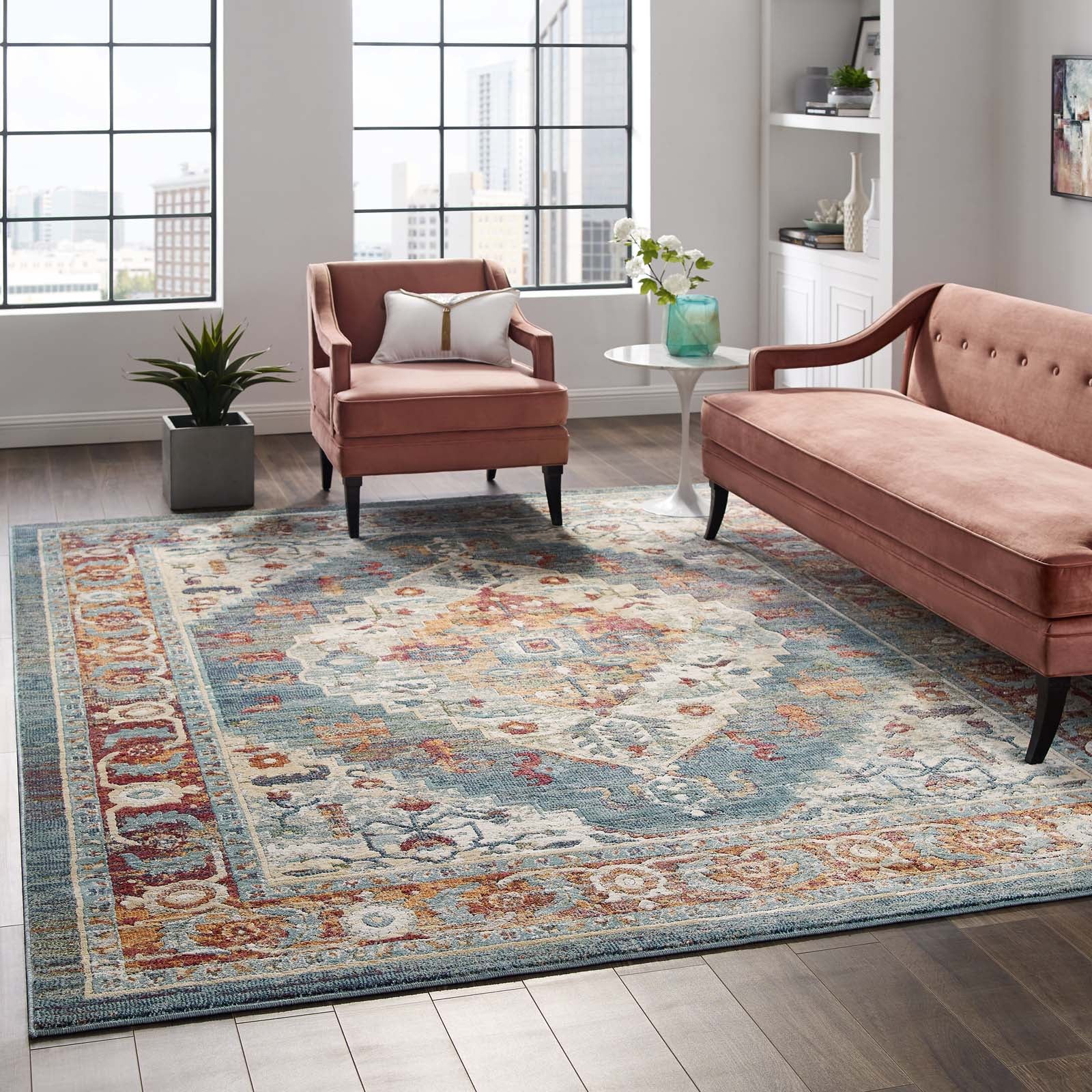 Tribute Camellia Distressed Vintage Floral Vintage Medallion Area Rug by Modway